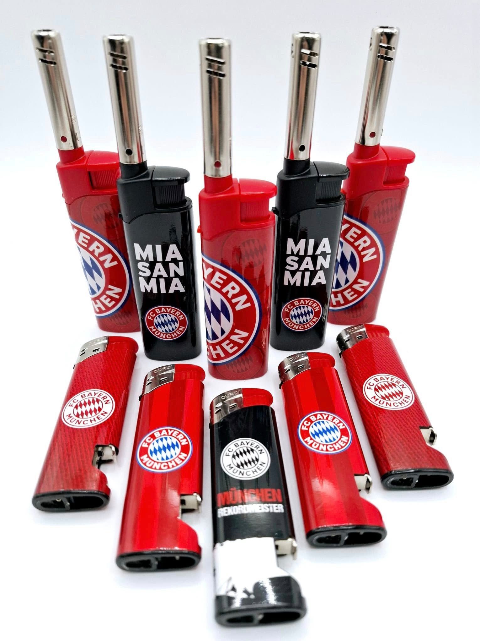 FC Bayern München Feuerzeuge 5x Feuerzeug mit Flaschenöffner oder Stabfeuerzeug Geschenkidee (10-St), Lizenz Fussball Fanartikel FC Bayern München