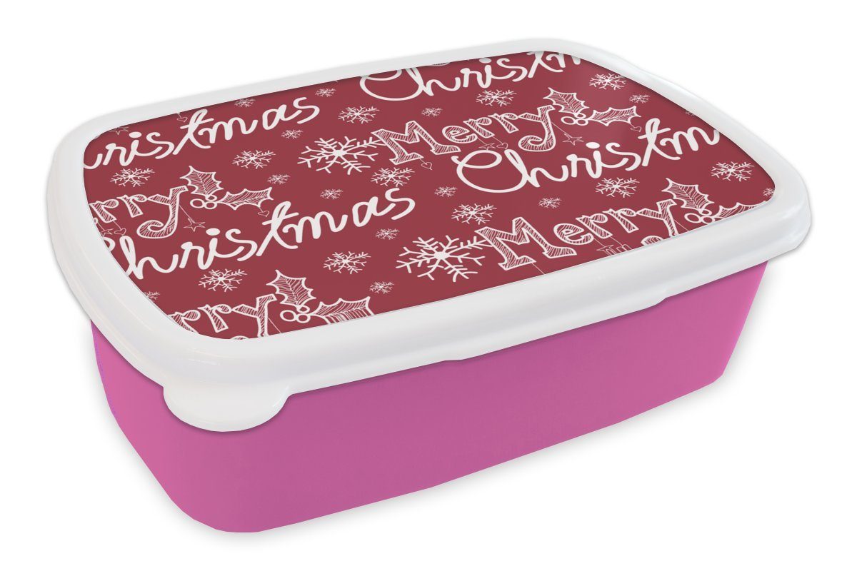 MuchoWow Lunchbox Muster - Schnee - Weihnachten - Zitate, Kunststoff, (2-tlg), Brotbox für Erwachsene, Brotdose Kinder, Snackbox, Mädchen, Kunststoff rosa