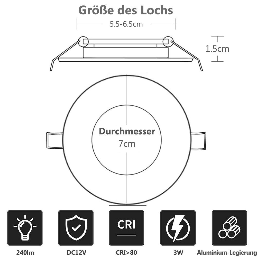 Lapalife LED Deckenleuchte 12V Einbaustrahler Ultra Flach Vollaluminium, Panel Licht Einbauspots, LED fest integriert, Deckenstrahler Für Wohnmobil Boot Yacht Campingwagen Schrank