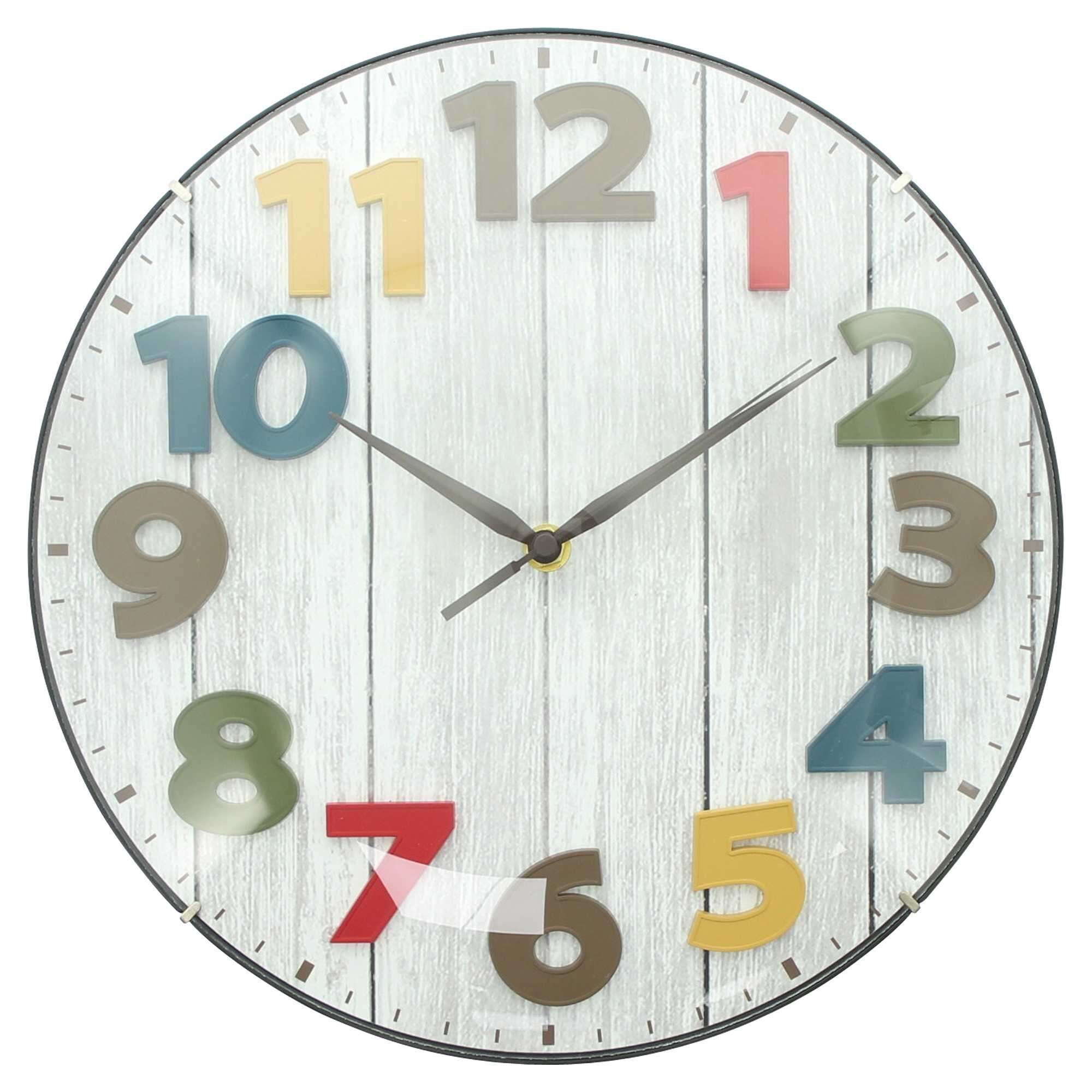 Dekoleidenschaft Wanduhr "Bunt" Ø 30 cm groß, in Holz Optik grau, moderne U günstig online kaufen