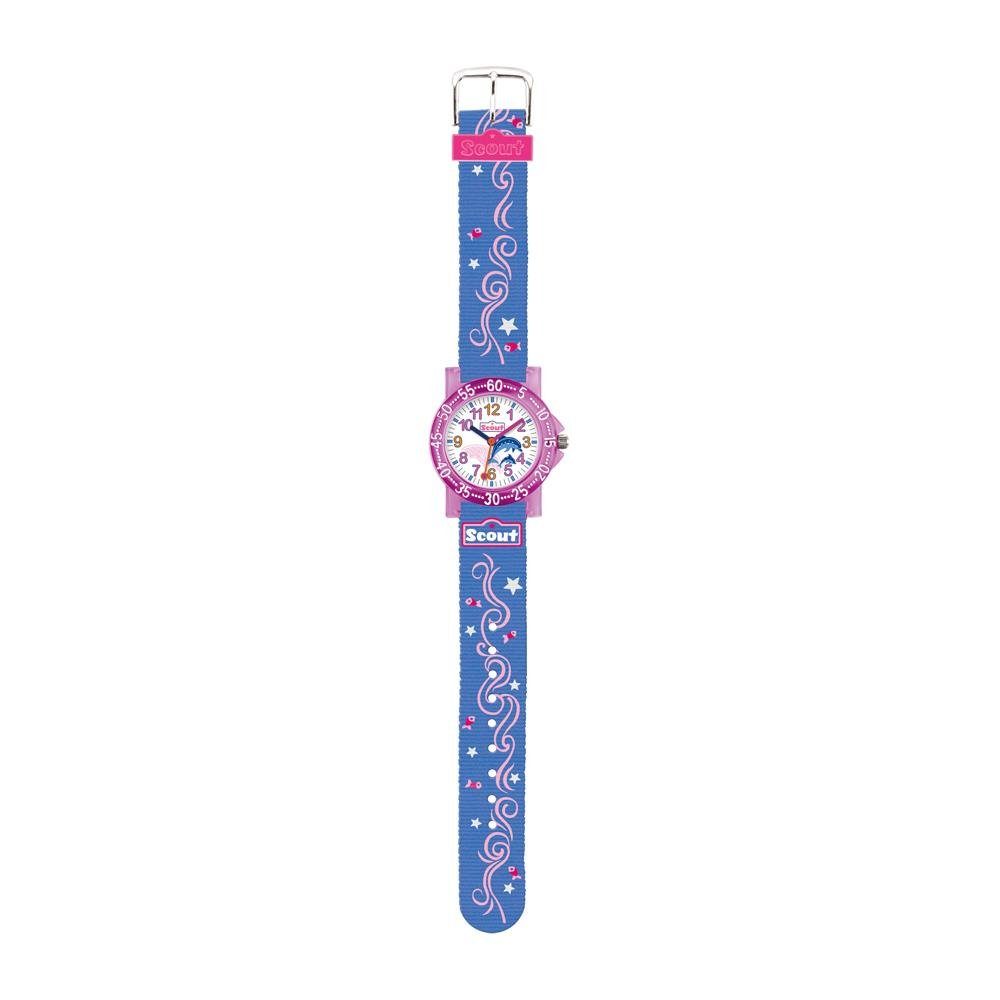 Scout Quarzuhr Scout Mädchenuhr Delfin mit Textilarmband, blau, pink