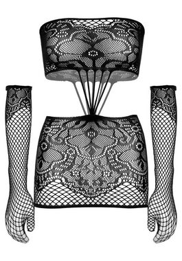 Leg Avenue Minikleid Mini-Kleid mit Handschuhen Netz Spitze - schwarz