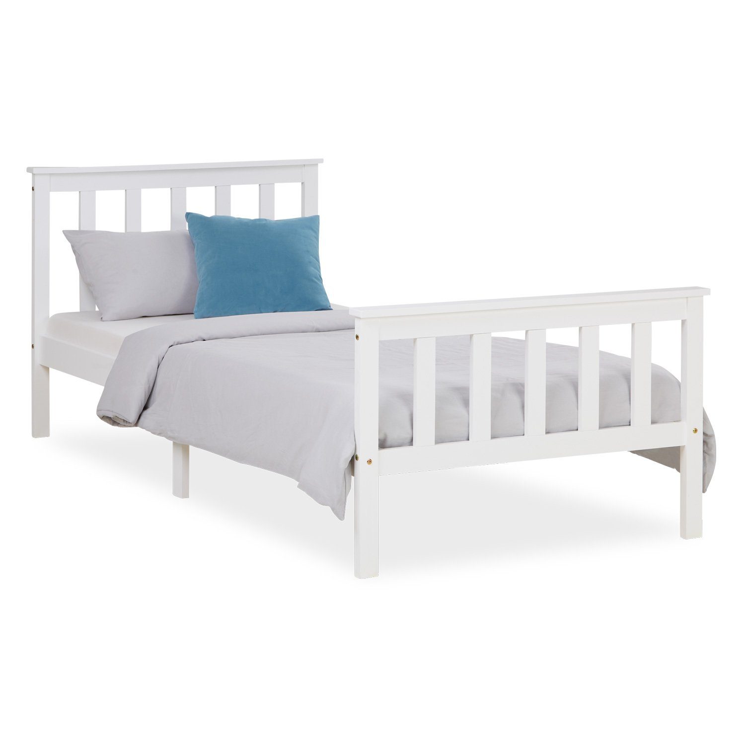 Homestyle4u Palettenbett 90x200 140x200 70x140 mit Lattenrost Jugendbett Weiß/Natur schlicht (Set, mit Lattenrost), mit Kopfteil, Kinderbett