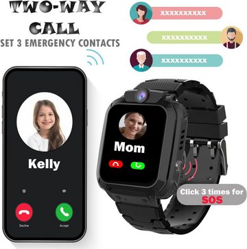 Ruopoem Smartwatch (1,44 cm), Kinder mit GPS und Telefon, Kinder Uhr Anrufen mit IP68 SOS Voice