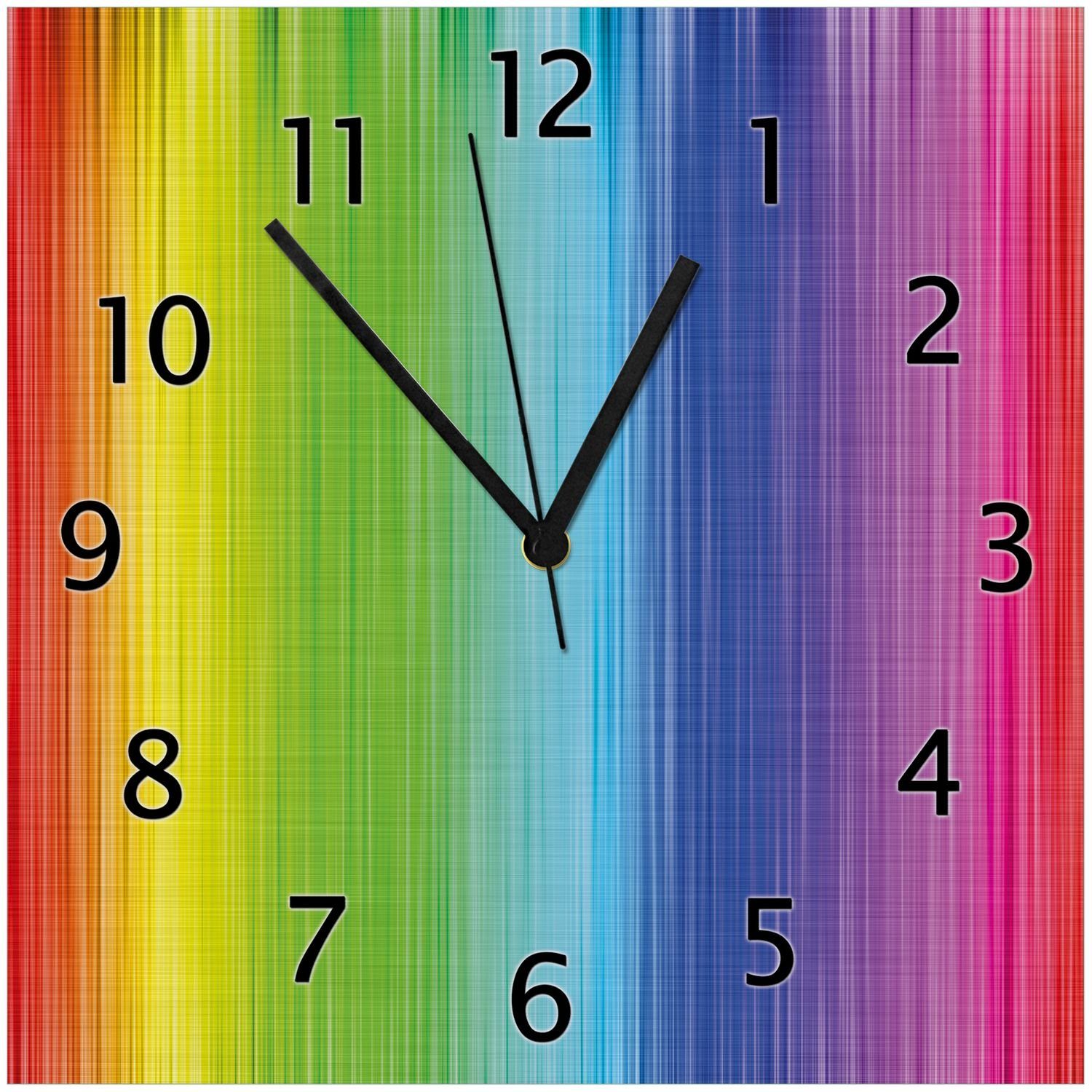 Wallario Wanduhr Regenbogenmuster - Farben rot, gelb, grün, blau, pink und rot (Aluverbunduhr)