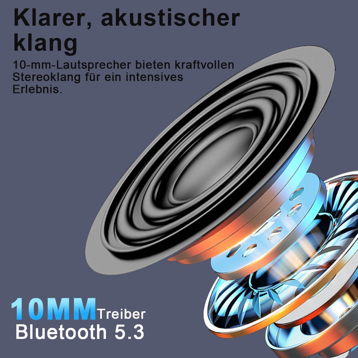 HYIEAR Bluetooth-Kopfhörer 5.3, Sportkopfhörer, Geräuschunterdrückung, USB-C) In-Ear-Kopfhörer (Bluetooth, IPX5. Stereo
