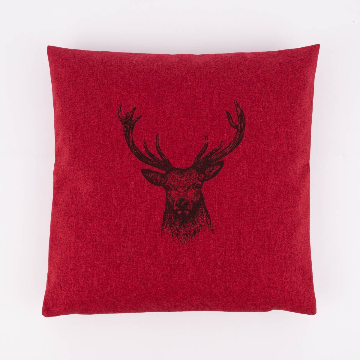 SCHÖNER LEBEN. Dekokissen Kissenhülle NORWEGEN mit Hirschkopf rot meliert 40x40cm