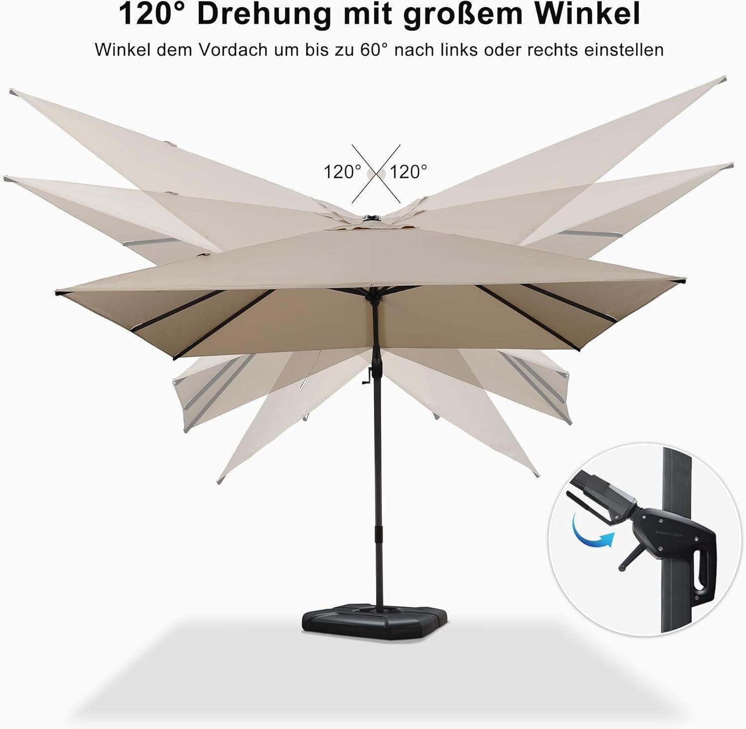 PURPLE LEAF Ampelschirm Quadratischer, Neigbarer Sonnenschirm günstig online kaufen