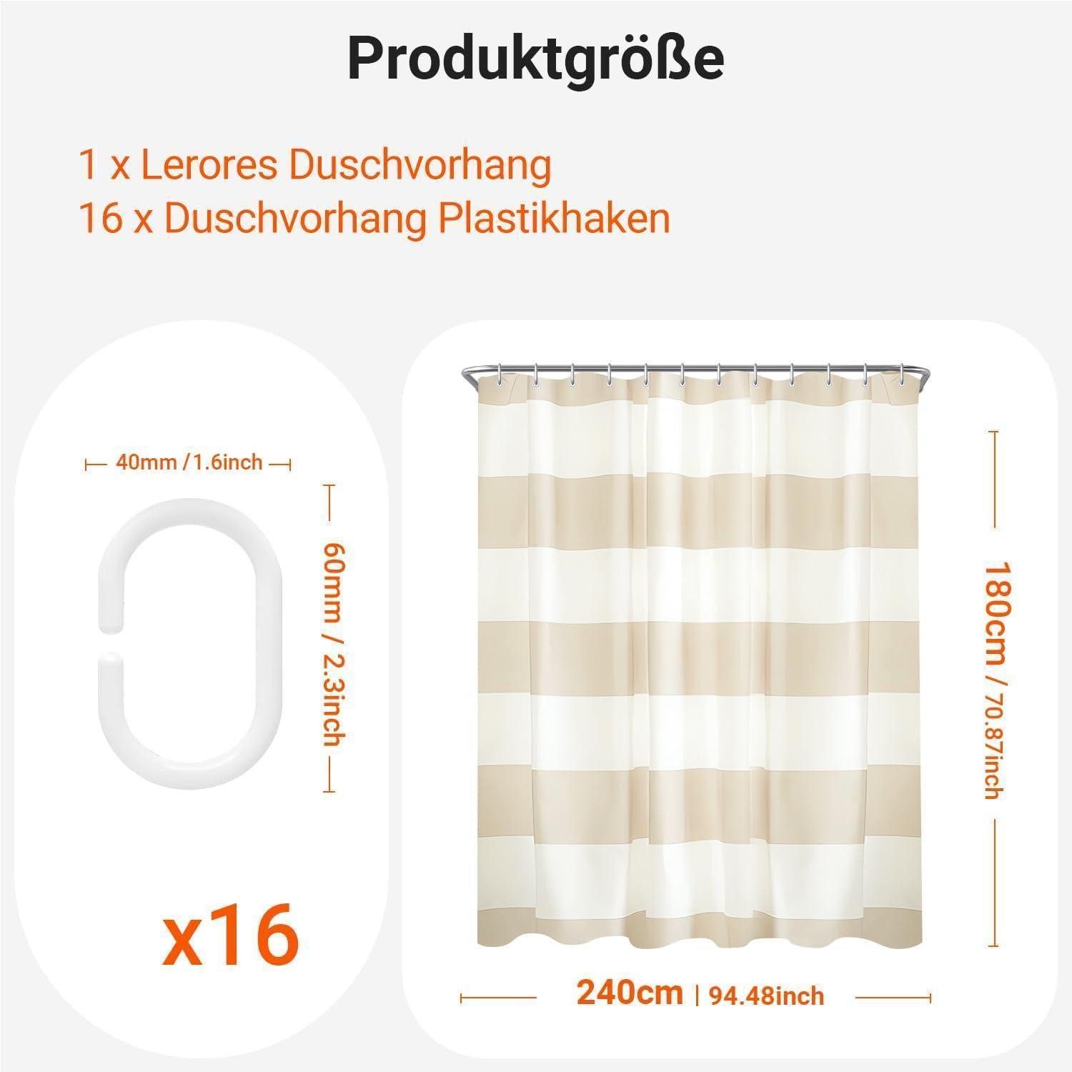 LuxusKollektion Duschvorhang Duschvorhang Beige Streifen 240x180cm Textil Beschwerter Saum