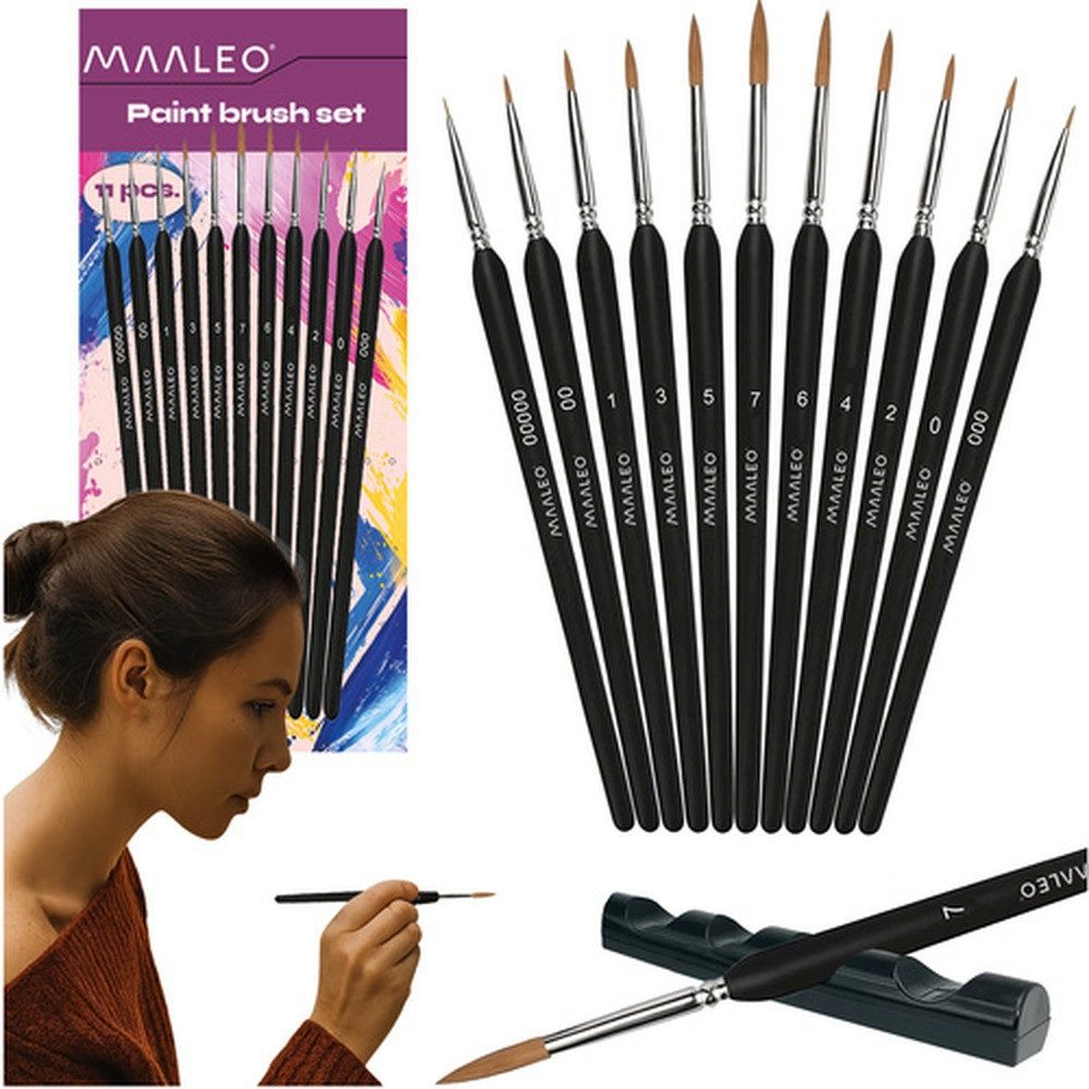 MAALEO Malpinsel Nylon-Malpinsel Künstlerpinsel, (Spar-Set, 11 St., mit Pinselhalter), perfekt geeignet für Acryl-, Aquarell- und Gouache-Malerei