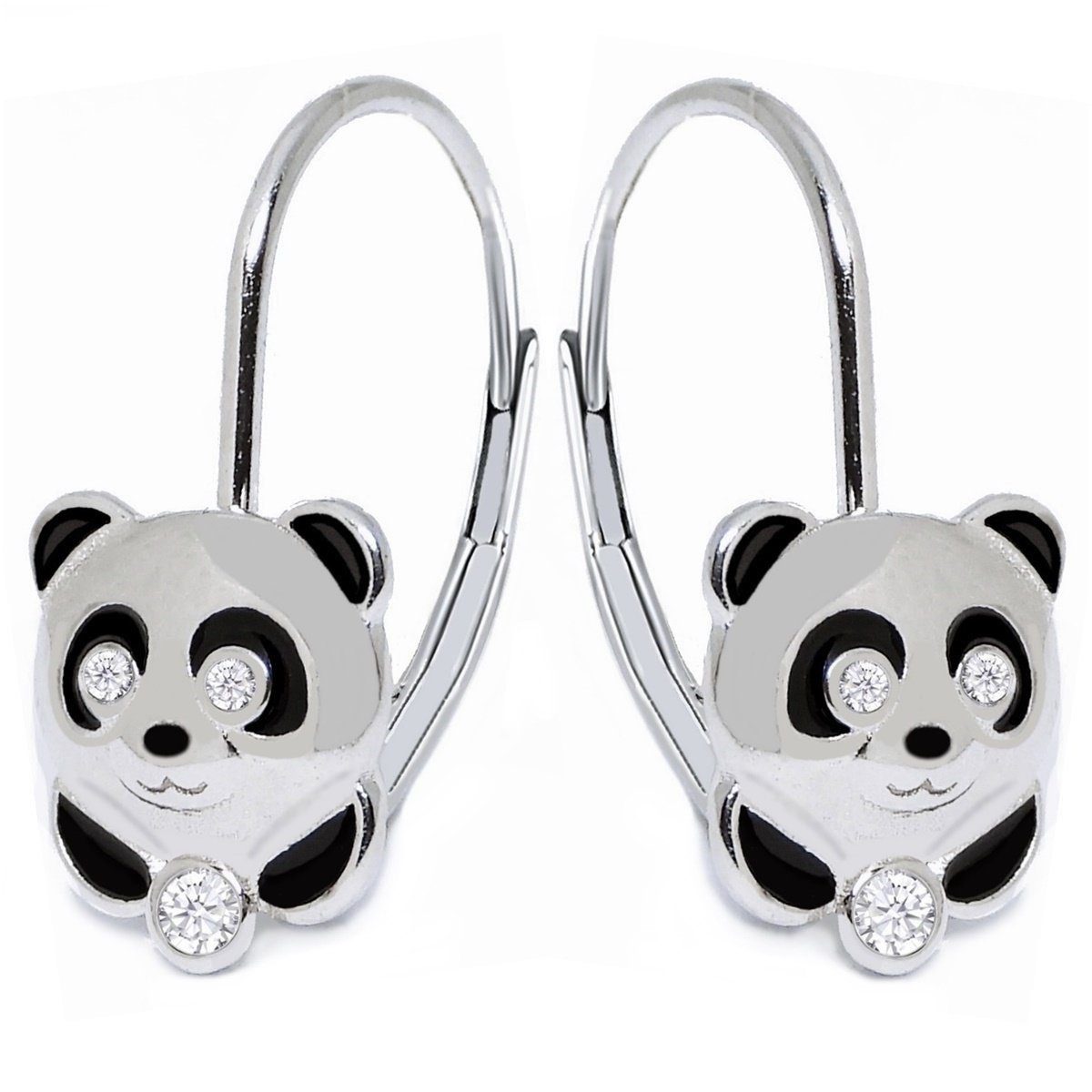 Goldene Hufeisen Paar Ohrhänger Mädchen Kinder Panda Brisur Ohrringe 925 Silber mit Zirkonia, Kinderschmuck