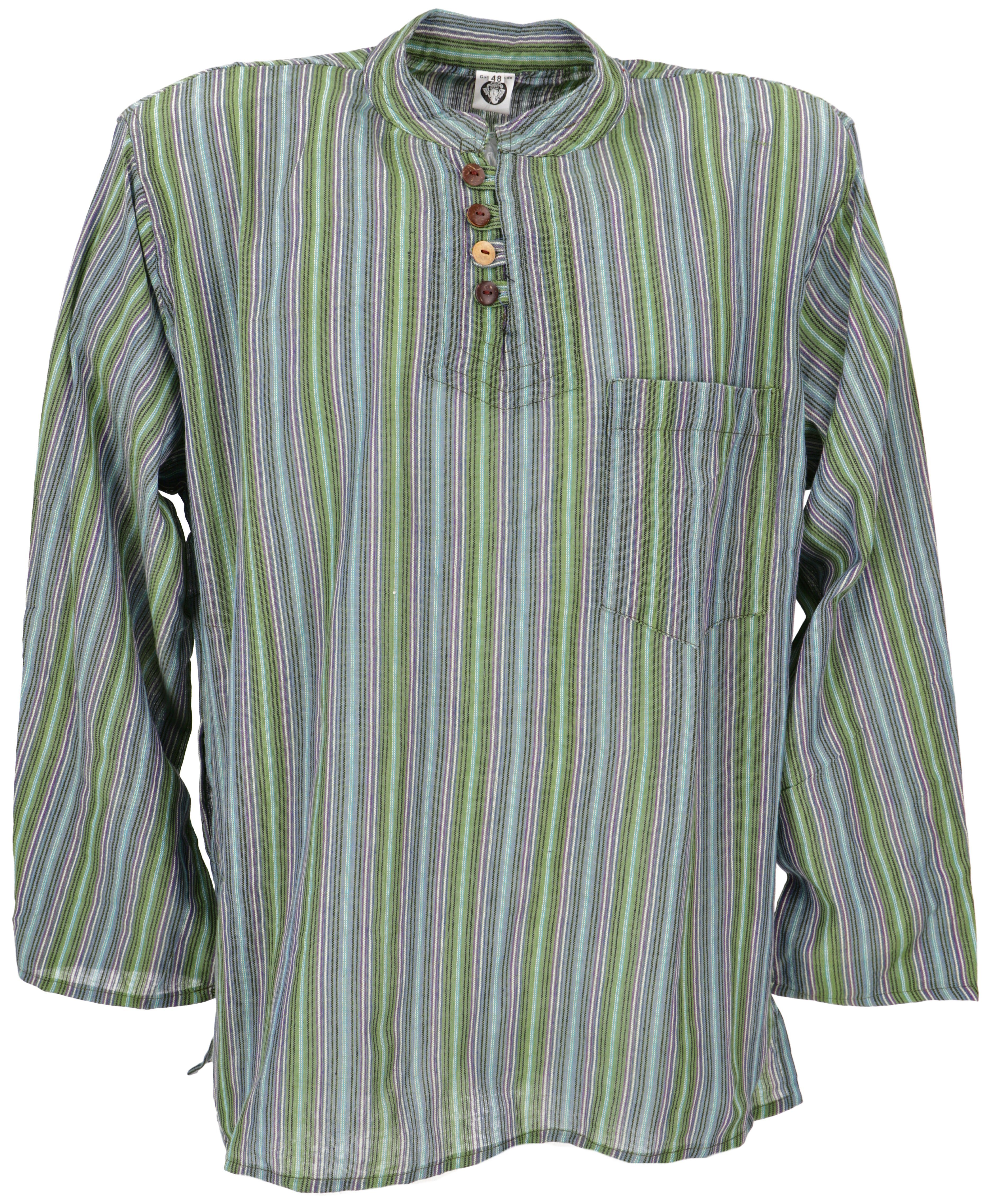 Guru-Shop Hemd & Shirt Nepal Fischerhemd, gestreiftes Goa Hippie Hemd,.. Retro, Ethno Style, alternative Bekleidung