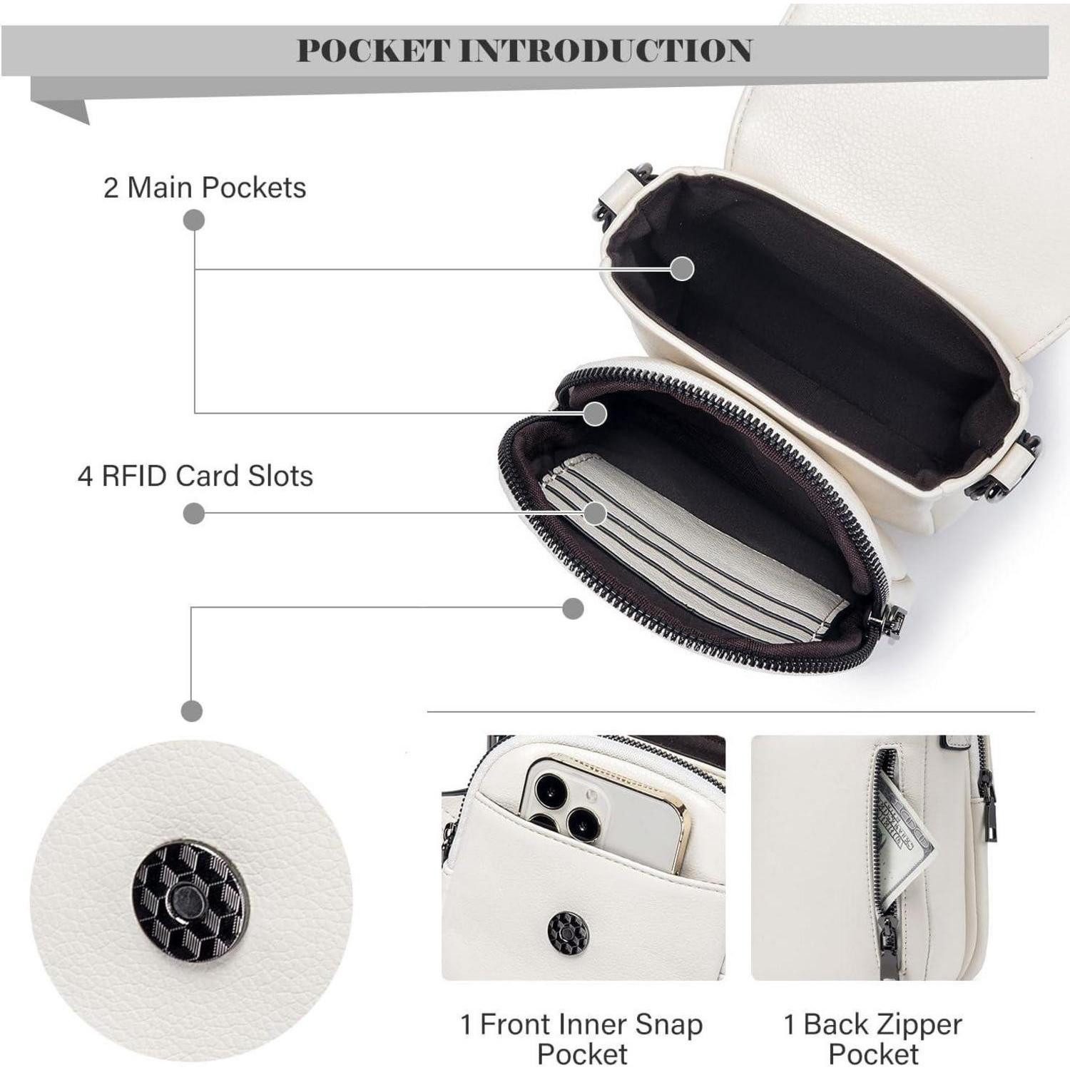LuxusKollektion Umhängetasche Handytasche Umhängetasche RFID Kunstleder breiter Gurt abnehmbar beige – Bild 5 von 5