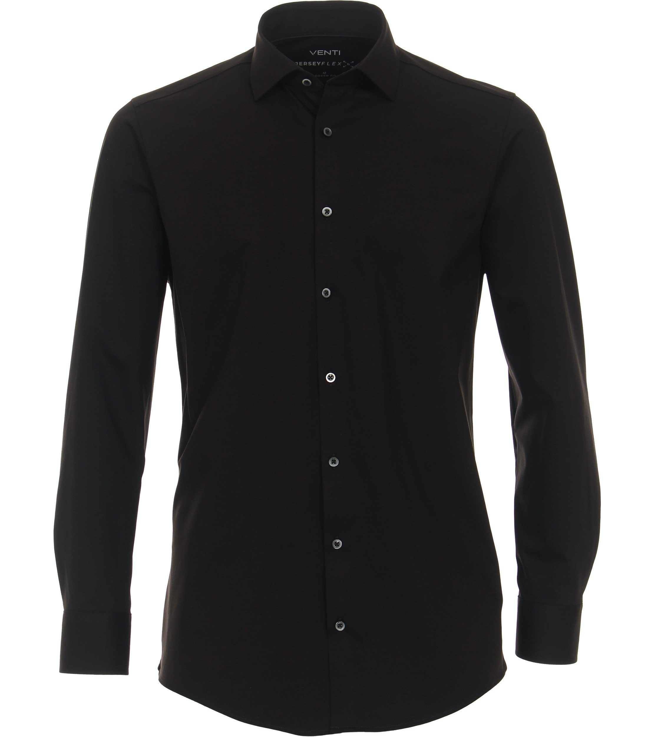 CASAMODA VENTI Businesshemd Jerseyhemd - Modern Fit - Langarm - Einfarbig - Schwarz mit Stretch