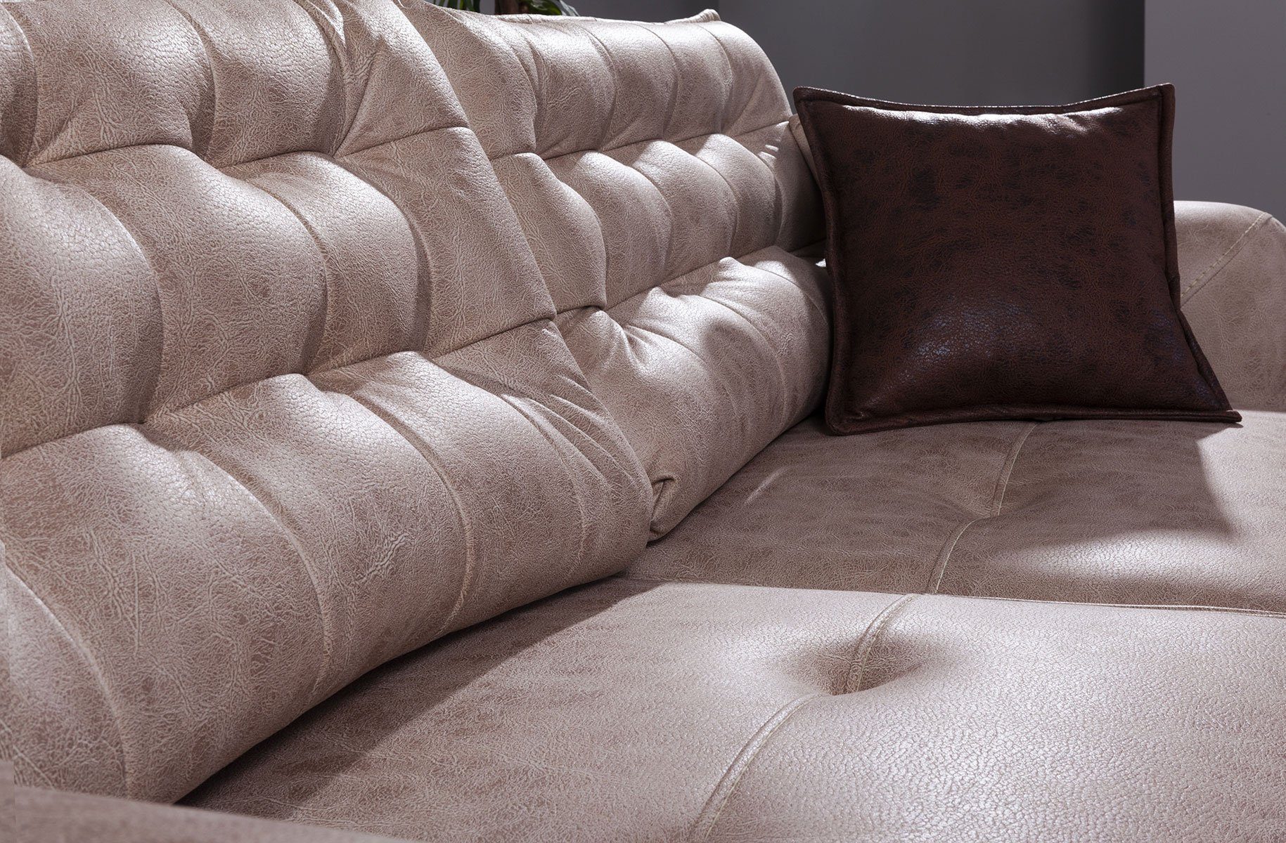 Made Möbel Sitzer Polyester) 1 (100% 3-Sitzer, Lederoptik Villa Sofa in Sofa, Turkey, Stk. Quality Beige Luxus-Microfaserstoff 3 in Troya