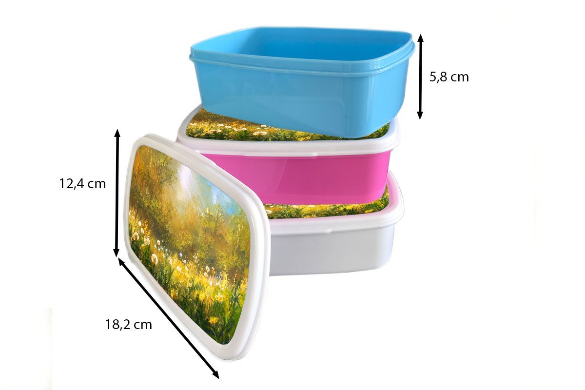 und weiß - Brotdose, Kunststoff, Brotbox Jungs Aquarell, (2-tlg), für Blumen Erwachsene, MuchoWow und Kinder Mädchen Lunchbox - Sommer für