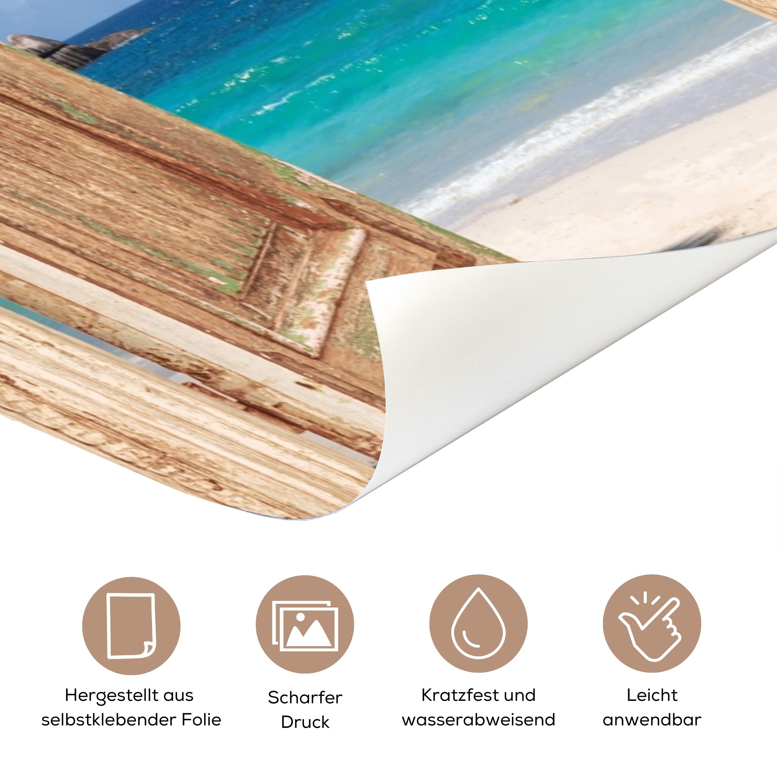 MuchoWow Türtapete Hellbraune Tür - Durchsichtig - Palme - Strand, Matt, bedruckt, (1 St), Selbstklebende Tapete, Folie für Möbel, 70x215 cm – Bild 3 von 5