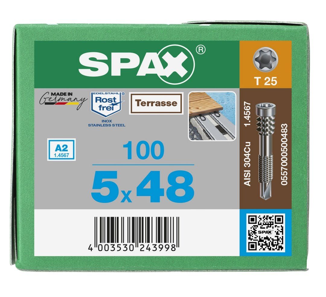 SPAX Spanplattenschraube Terrassenschraube Alu, (Edelstahl 100 A2, 5x48 St), mm