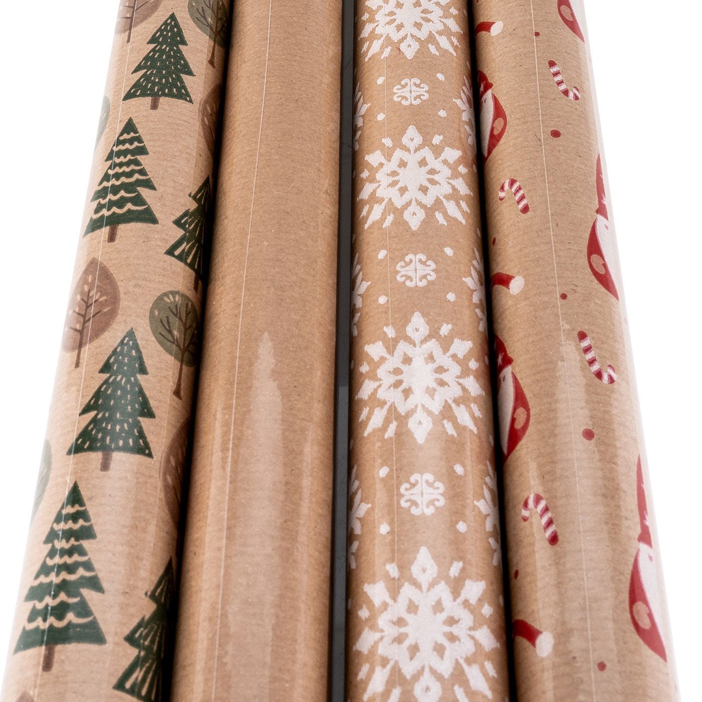 Levandeo® Dekoobjekt, 4er Set Geschenkpapier 70x200cm Natur Braun Advent Weihnachten