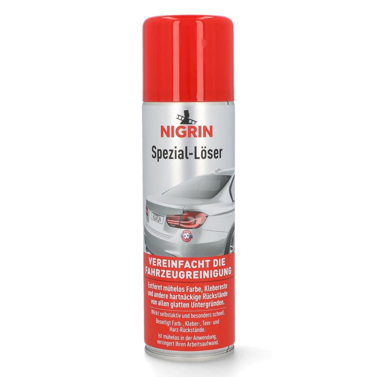 NIGRIN Spezial-Löser 300ml Kraft-Entferner Löser Harz Universalreiniger (1-St. 1x Spezial-Löser 300ml Selbstaktiv für Klebereste Harz Teer Farbe Aufkleber Rückstände)