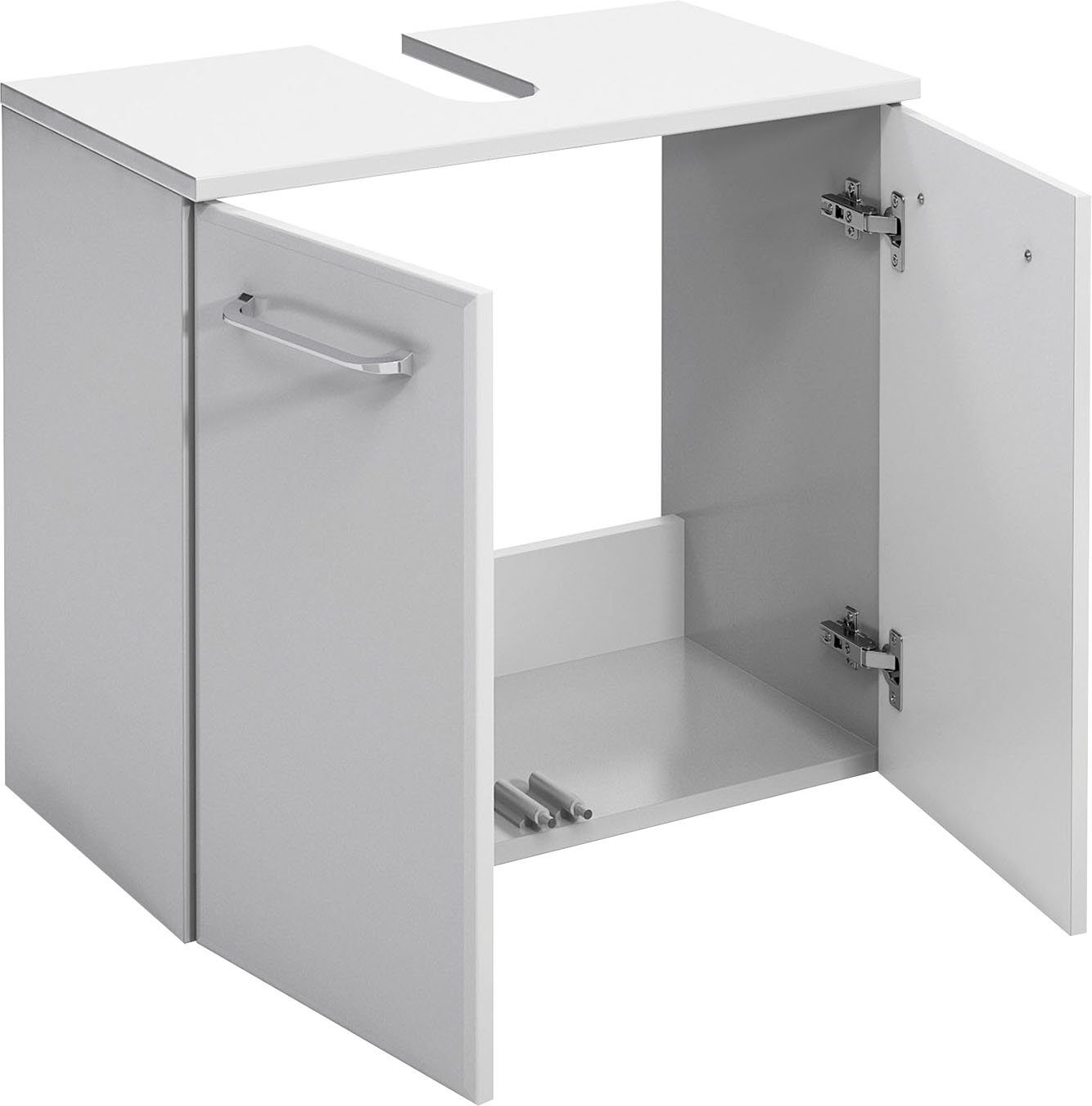 Saphir Waschbeckenunterschrank Quickset Unterbeckenschrank, 60 cm breit, 2 Türen, ohne Waschbecken Waschbeckenschrank inkl. Türdämpfer, Griffe in Chrom Glanz – Bild 2 von 5