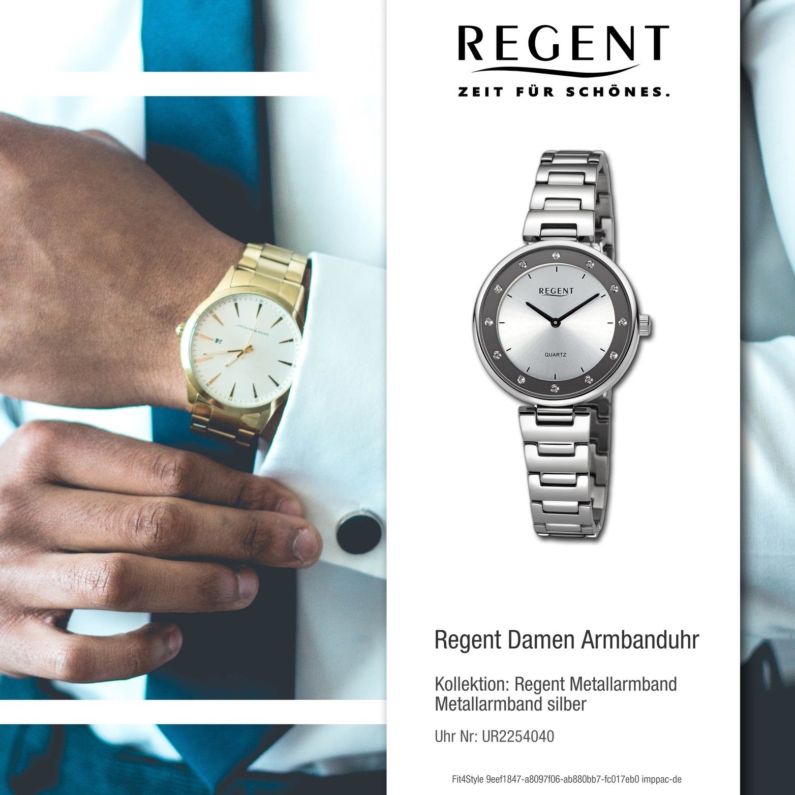 Regent groß (ca. Damenuhr Analog, Quarzuhr extra Regent rundes silber, Metallarmband Gehäuse, Damen 34mm) Armbanduhr