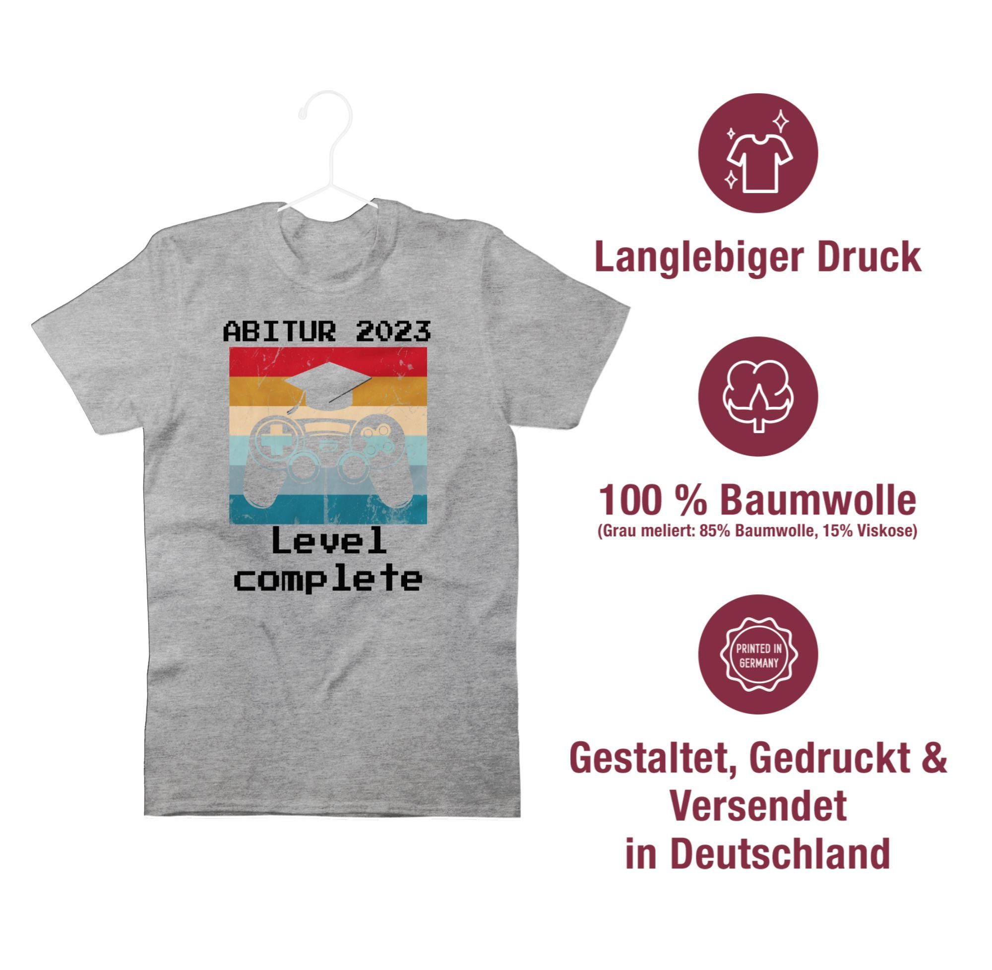 Shirtracer 3 schwarz Geschenk 2024 & 2023 Abitur T-Shirt Vintage Complete Abschluss Grau meliert Level Abitur