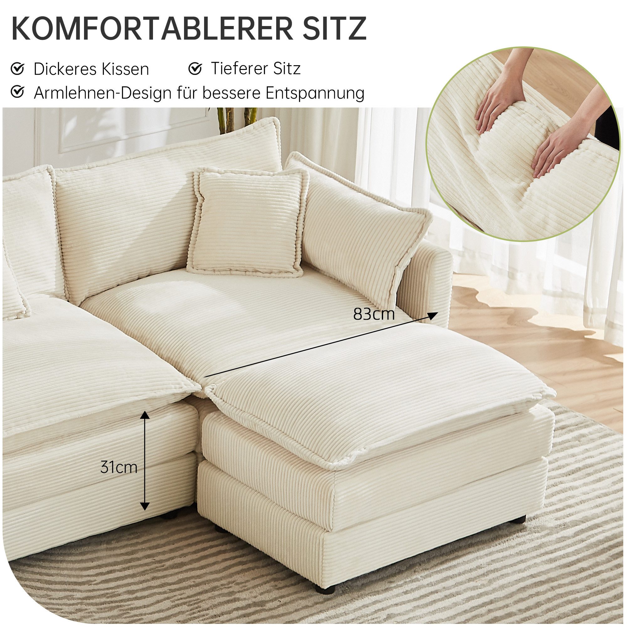 Jiexi Wohnlandschaft Sofa, multifunktionales Kombinationssofa, Freizeitsofa