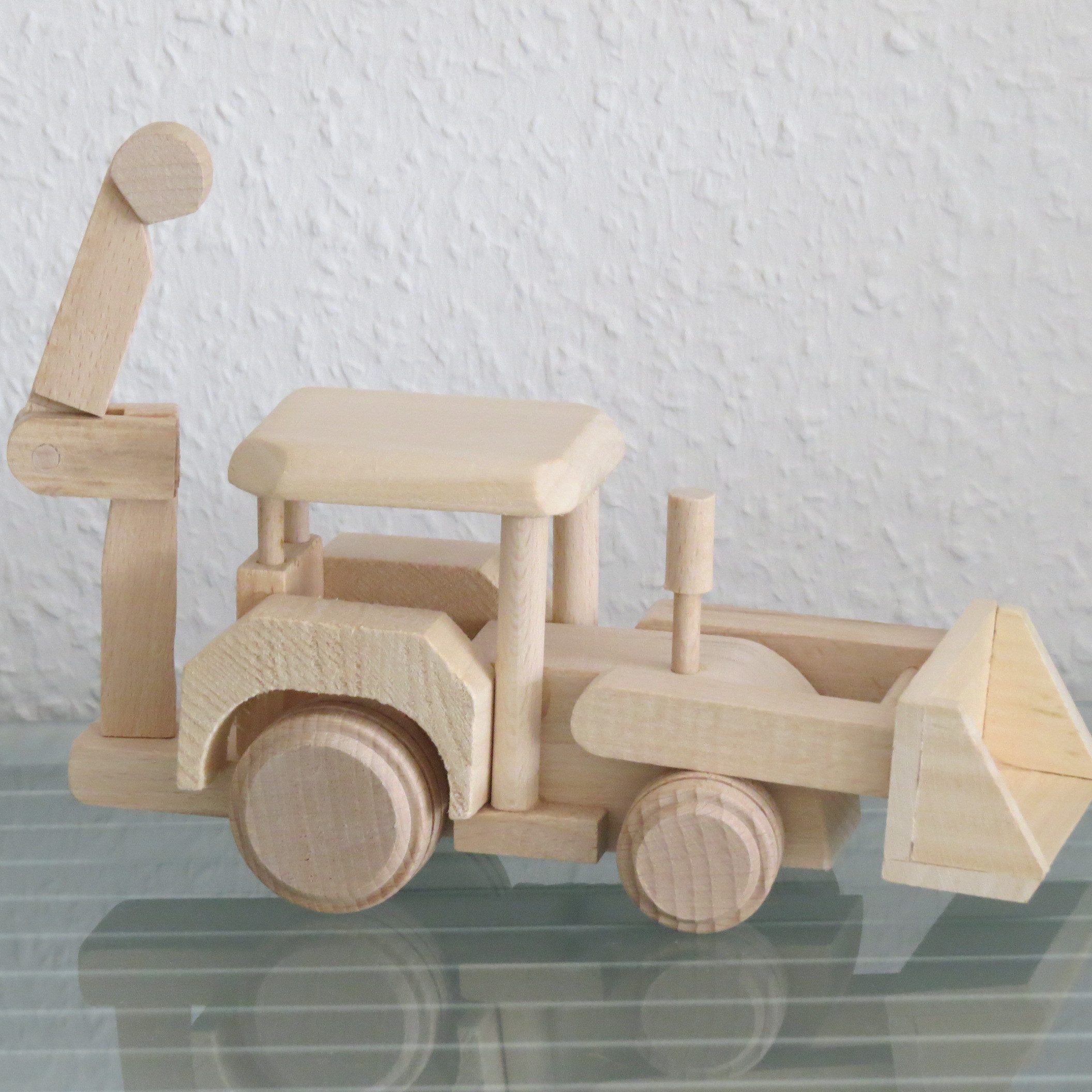 Holzprodukte Spielzeug-Bagger Bulldozer Bagger Traktor mit Hänger Anhänger GROSS Auto Modell Holz