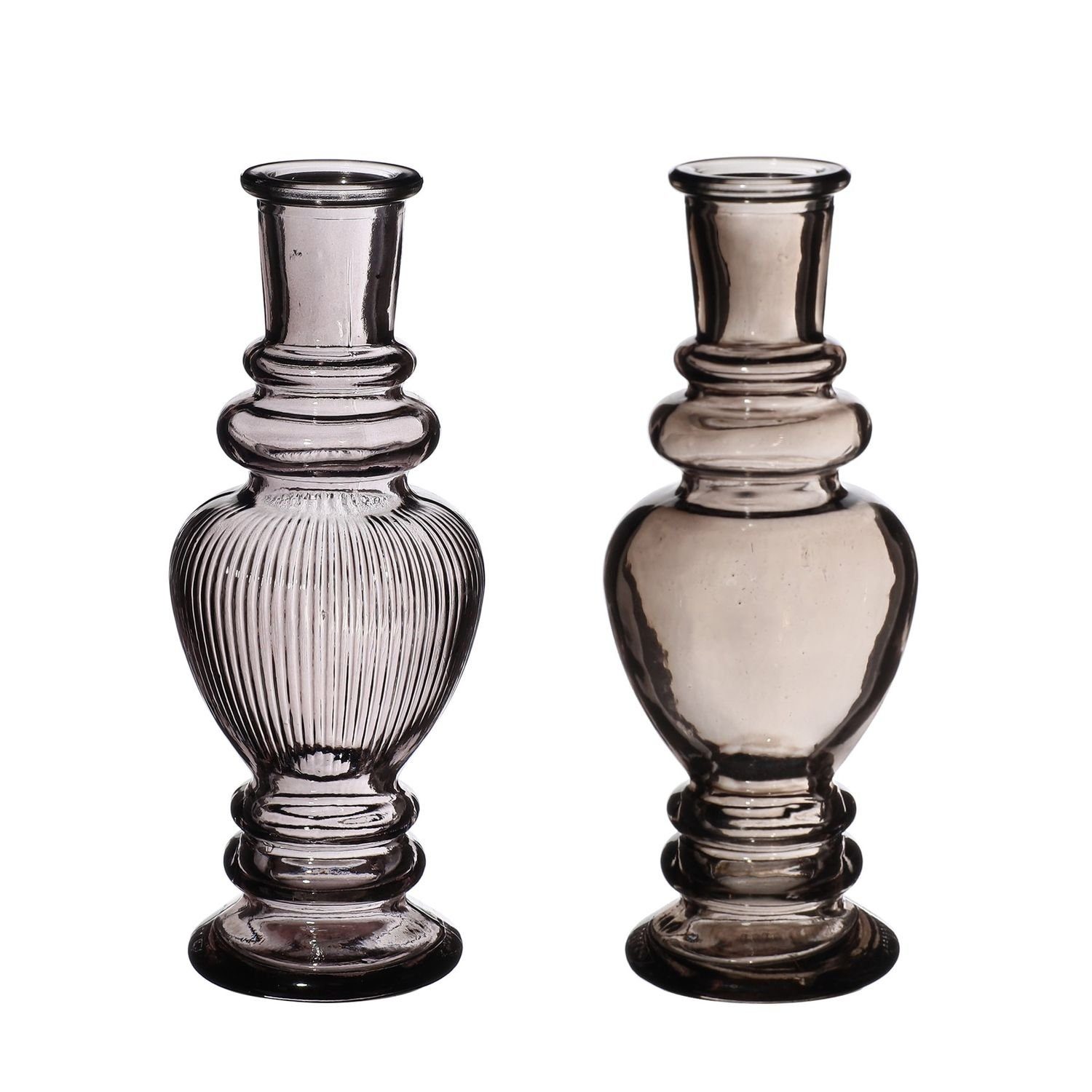 NaDeco Dekovase Glasvase "Venice" 2er Set in Grau, Größe h.15.5 Ø 5.7cm