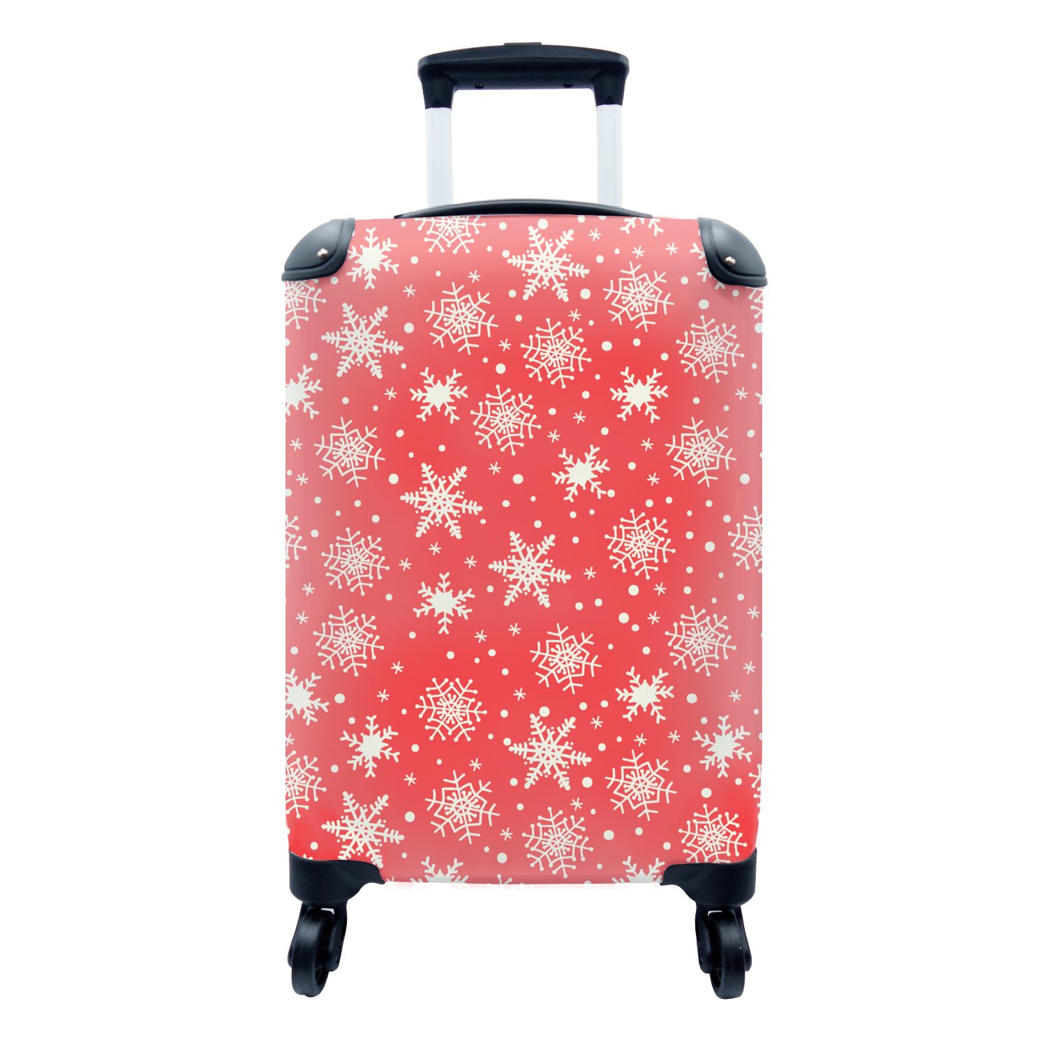 Schneeflocke Handgepäckkoffer 4 MuchoWow Reisekoffer Handgepäck Muster Rollen, Trolley, Weiß, Rot für - Reisetasche - - mit - rollen, Weihnachten Ferien,