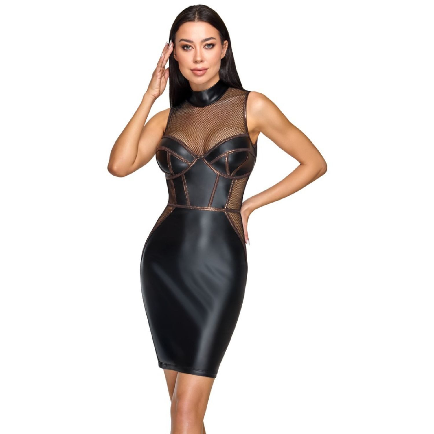 Cottelli Collection Midikleid Elegantes Midi Kleid Mattlook mit Netz Corsagenoptik