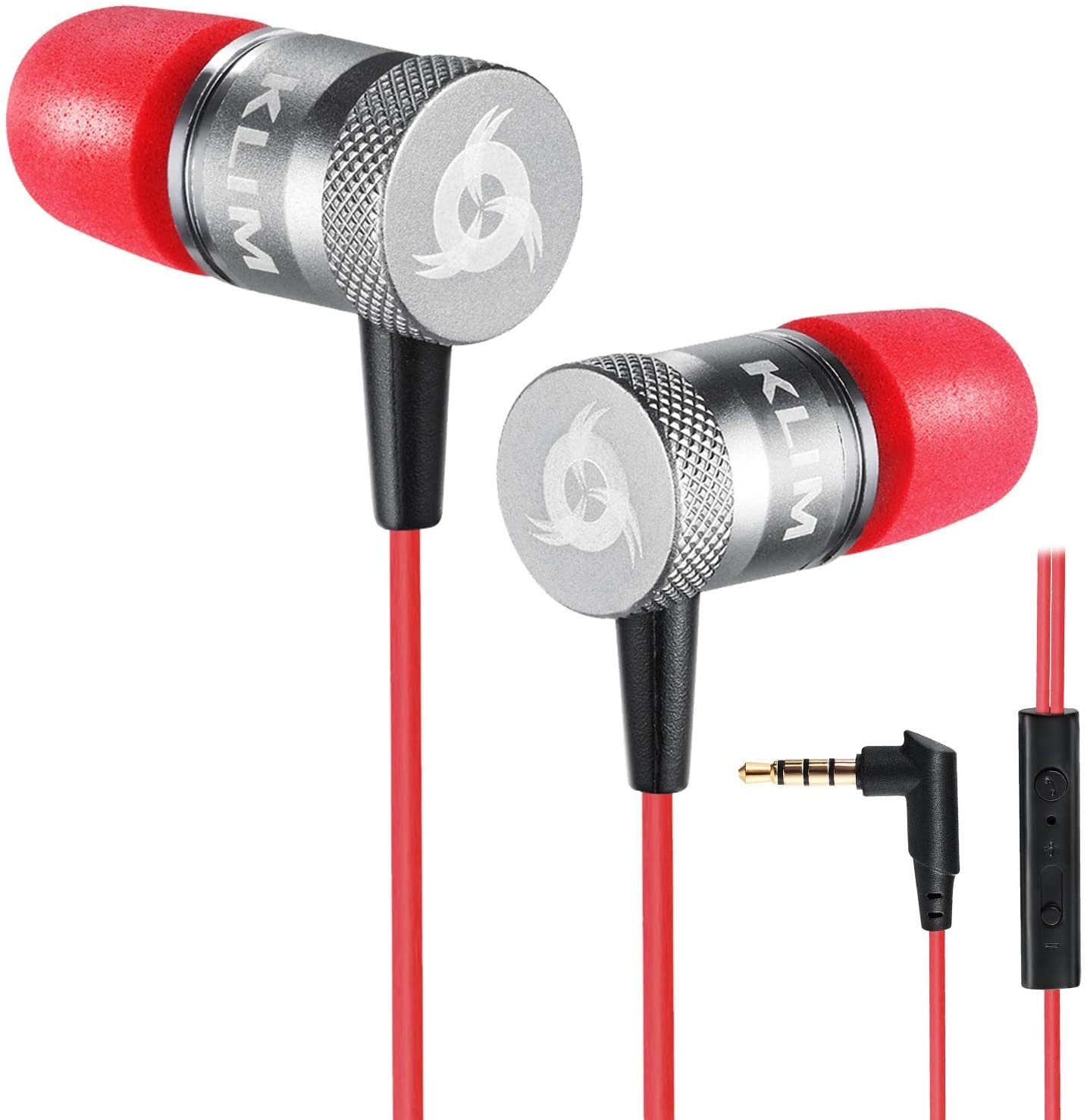 KLIM Fusion In-Ear-Kopfhörer (3,5mm Klinkenanschluss, Memory Foam Stöpsel) Rot | In-Ear-Kopfhörer
