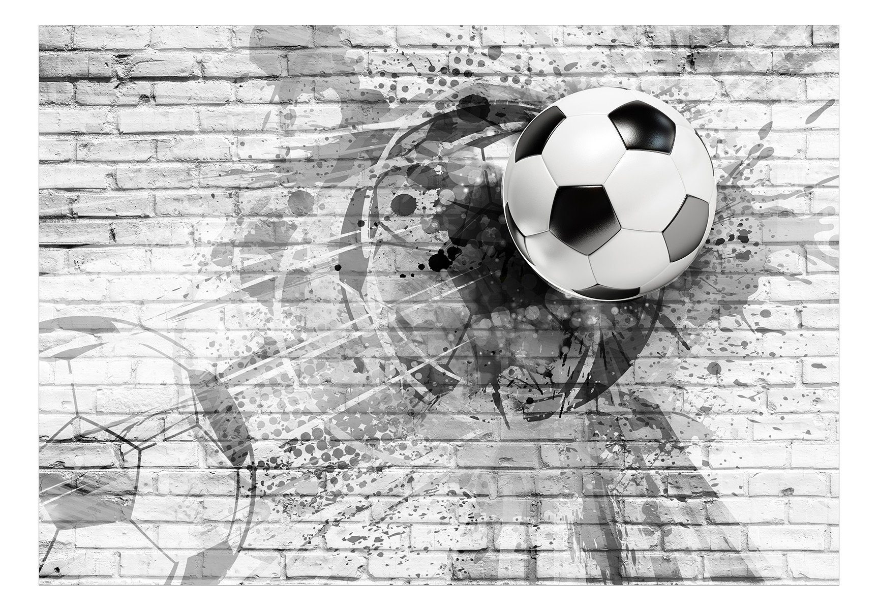KUNSTLOFT Vliestapete Fußball Sport schwarz - weiß 0.98x0.7 m, matt, halb-matt, lichtbeständige Design Tapete