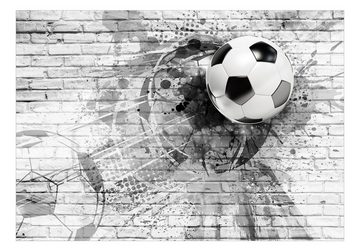 KUNSTLOFT Vliestapete Fußball Sport schwarz - weiß 0.98x0.7 m, halb-matt, matt, lichtbeständige Design Tapete