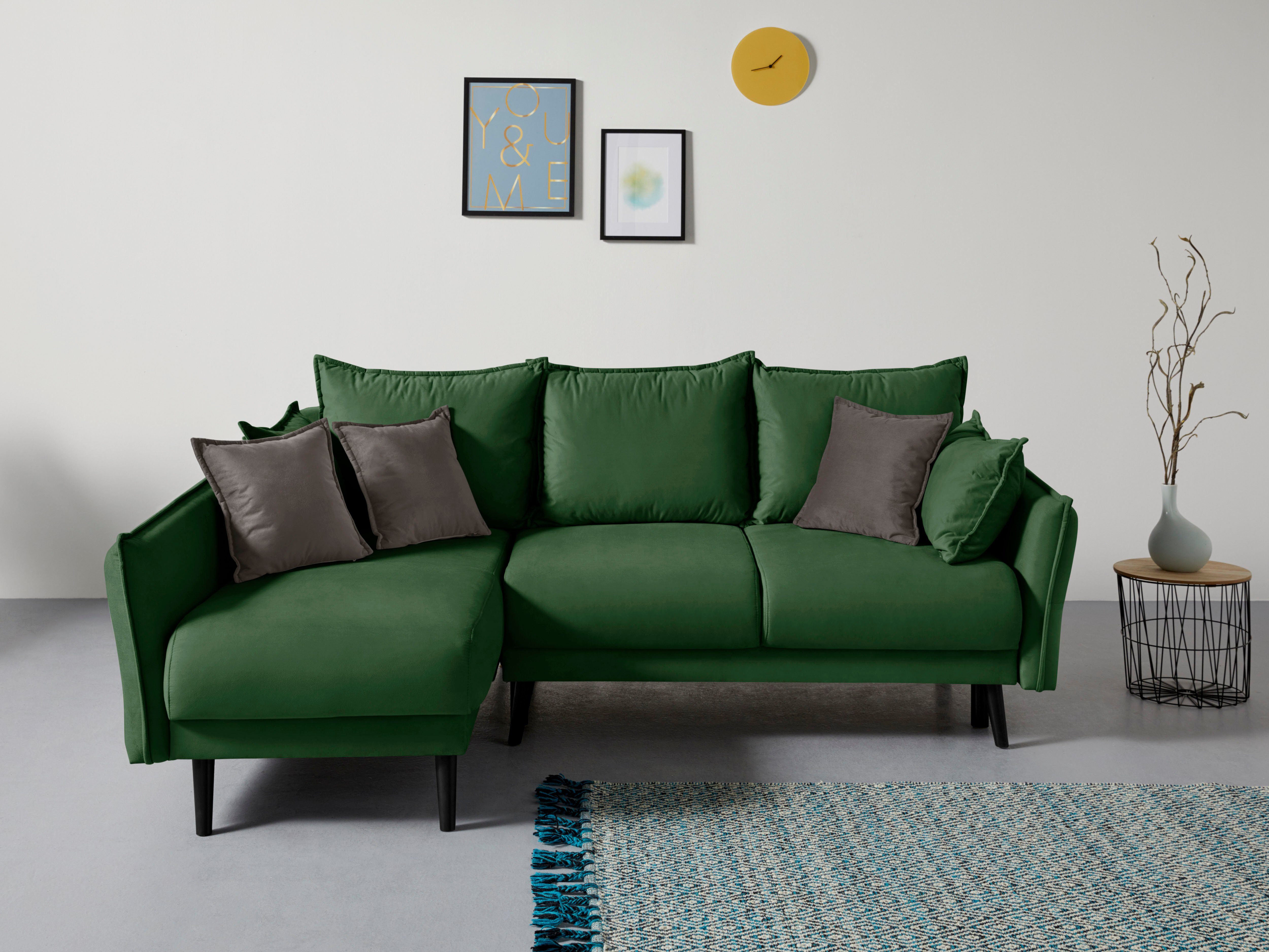 Home affaire Ecksofa Asra L-Form, B: 240 cm, Bettfunktion, Bettkasten, Taschen & 3 Zierkissen, Federkern