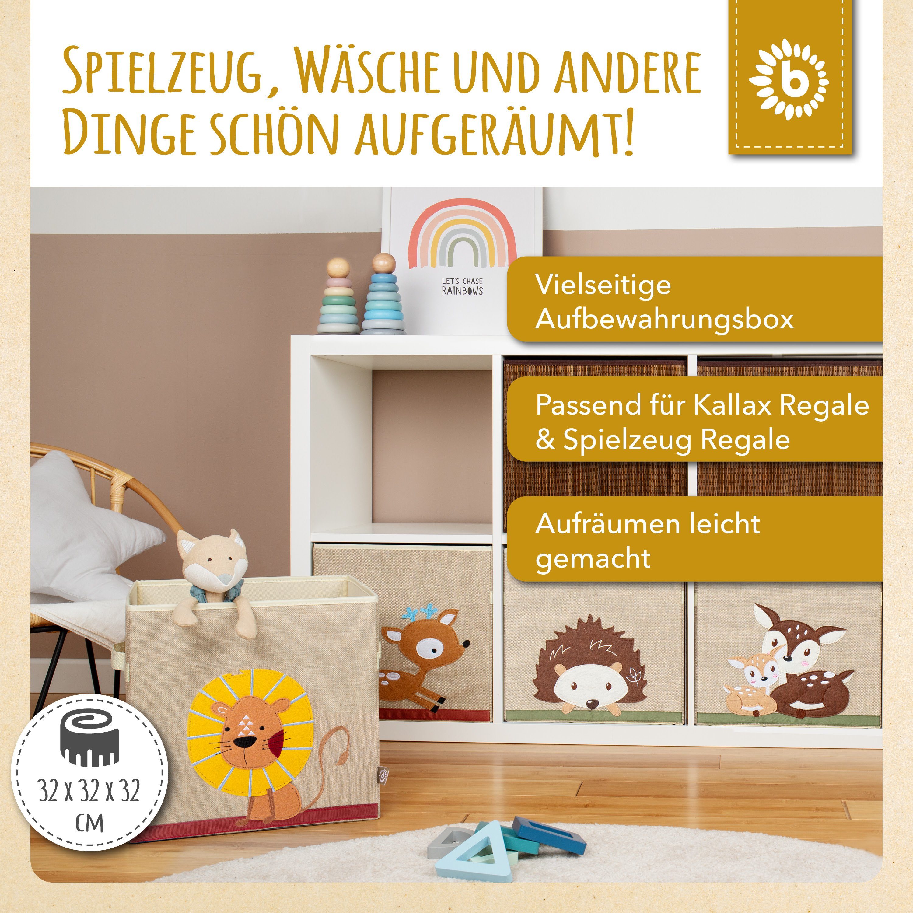 Kallax Spielzeugtruhe ca. Box Kallax Löwen Aufbewahrungsbox faltbar Kinder für Storage Motiv Spielzeug Boxen Spielzeug BIECO Kiste Bieco Süße Kallax für Aufbewahrungsbox Regal 33x33x33 36L Aufbewahrung