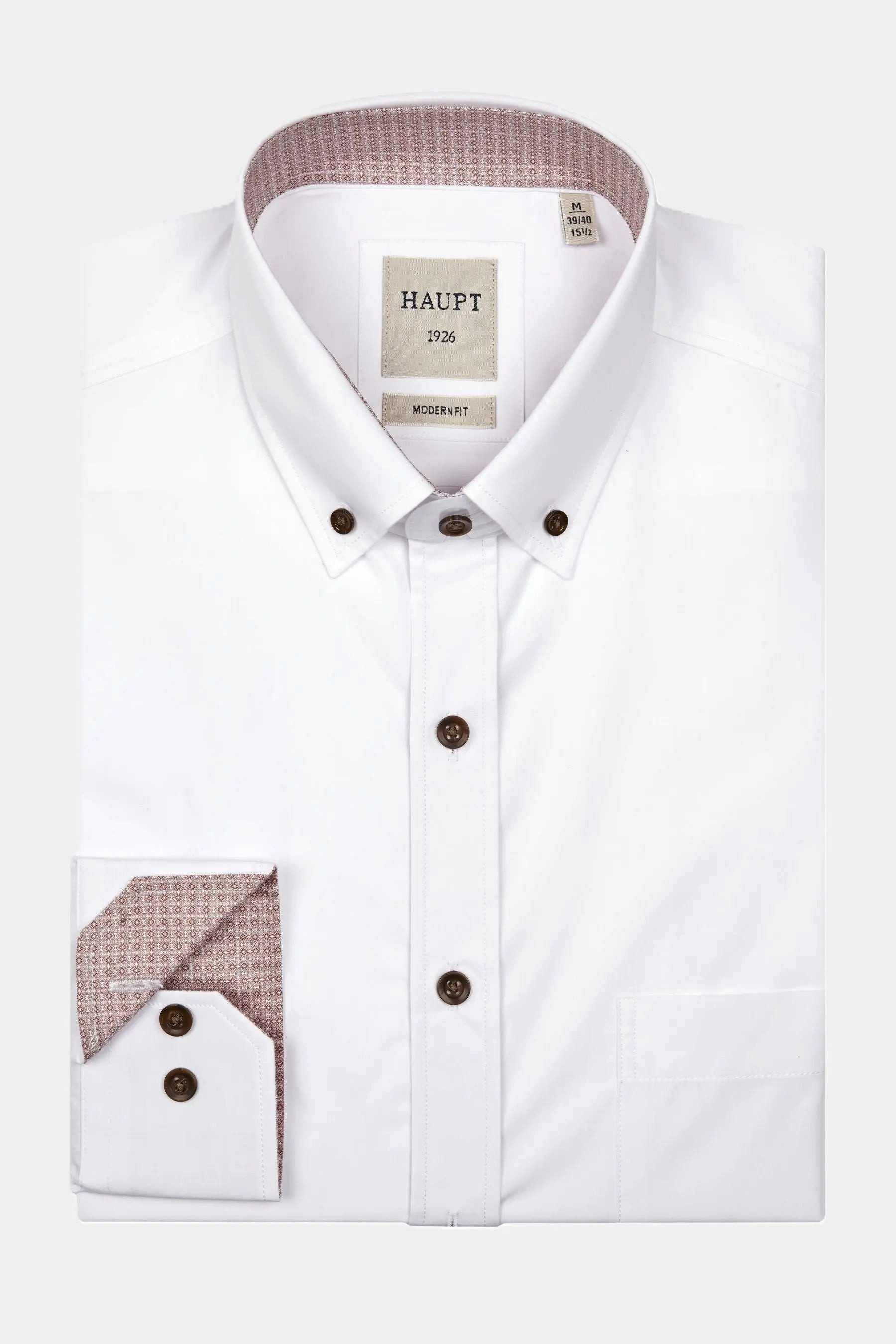 Haupt Langarmhemd Haupt Modern Fit Langarm Herrenhemd White mit Kontrast Print in Red