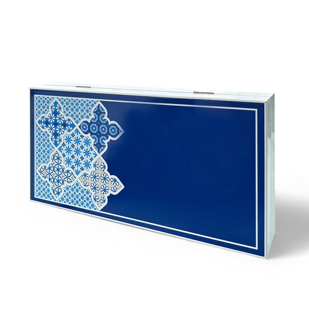 BIGGDESIGN Spielesammlung Biggdesign Blau tile Backgammon-Set, Kratzfeste Oberfläche