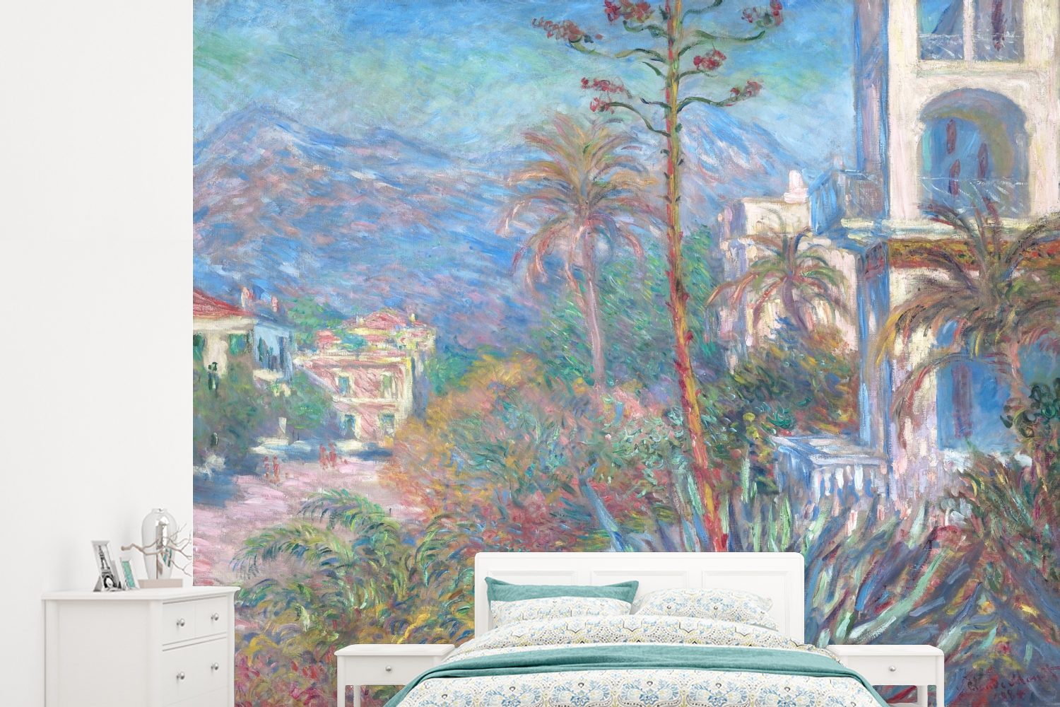 MuchoWow Fototapete Villen in Bordighera - Gemälde von Claude Monet, Matt, bedruckt, (5 St), Montagefertig Vinyl Tapete für Wohnzimmer, Wandtapete