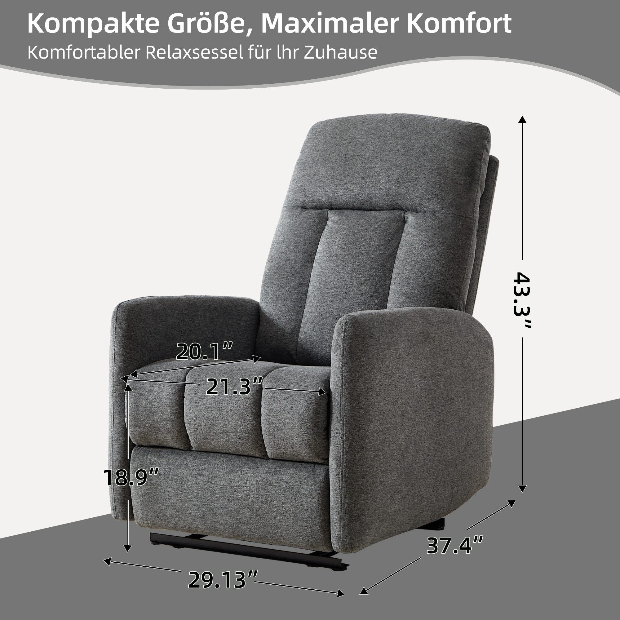 CANMOV TV-Sessel Elektrischer Relaxsessel, mit verstellbare Rückenlehne und Fußstütze, Fernsehsessel mit Liegefunktion, 110*74*95cm