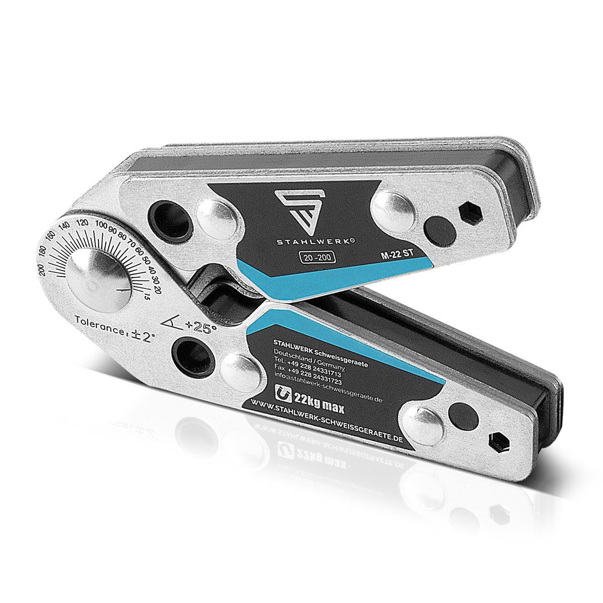 STAHLWERK Magnet-Schweißwinkel Magnet-Schweißwinkel einstellbare Winkeln 20° - 200° 22 kg / 48 lbs, 30x30 mm