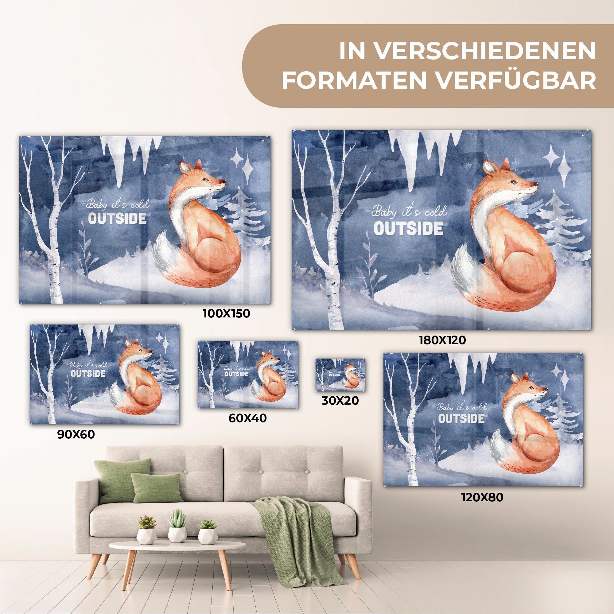 MuchoWow Acrylglasbild Zitat - Winter Schlafzimmer & St), Wohnzimmer - (1 Acrylglasbilder Fuchs