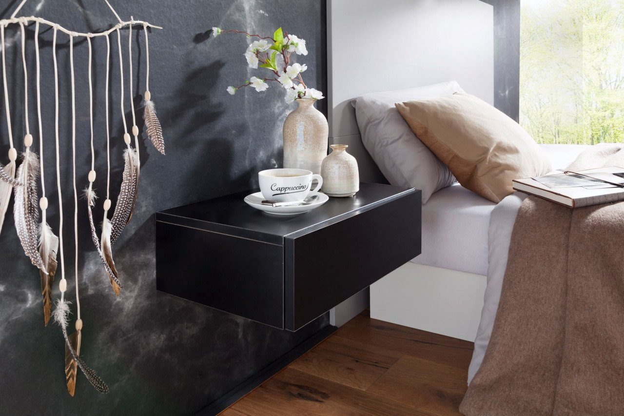 furnicato Nachttisch DREAM für Wandmontage Schwarz Holz