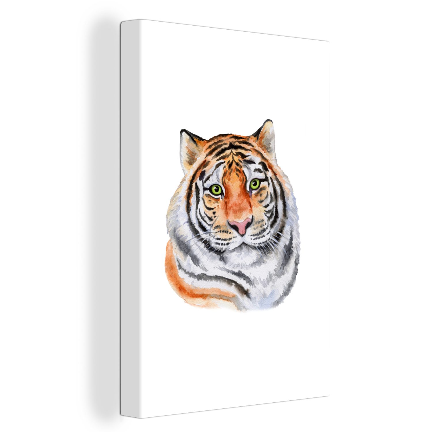 OneMillionCanvasses® Leinwandbild Tiger - Kopf - Grün, (1 St), Leinwandbild fertig bespannt inkl. Zackenaufhänger, Gemälde, 20x30 cm