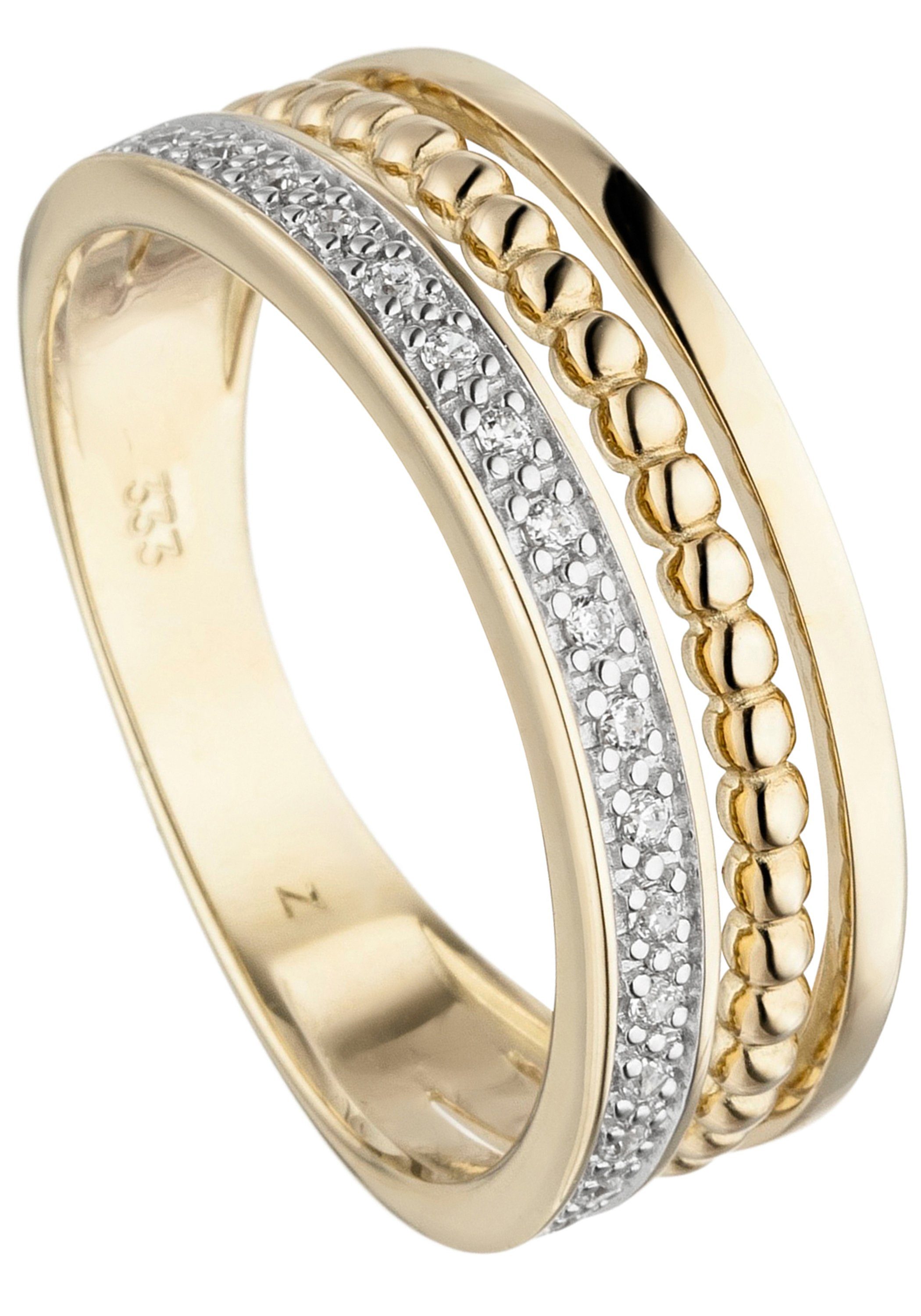 JOBO Fingerring Ring mit 17 Zirkonia, 333 Gold bicolor