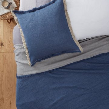 Wohndecke Decke - Alkas - Jeansblau & Steingrau - 130x160 cm, Urbanara, Wendedecke aus 50% Leinen & 50% Baumwolle