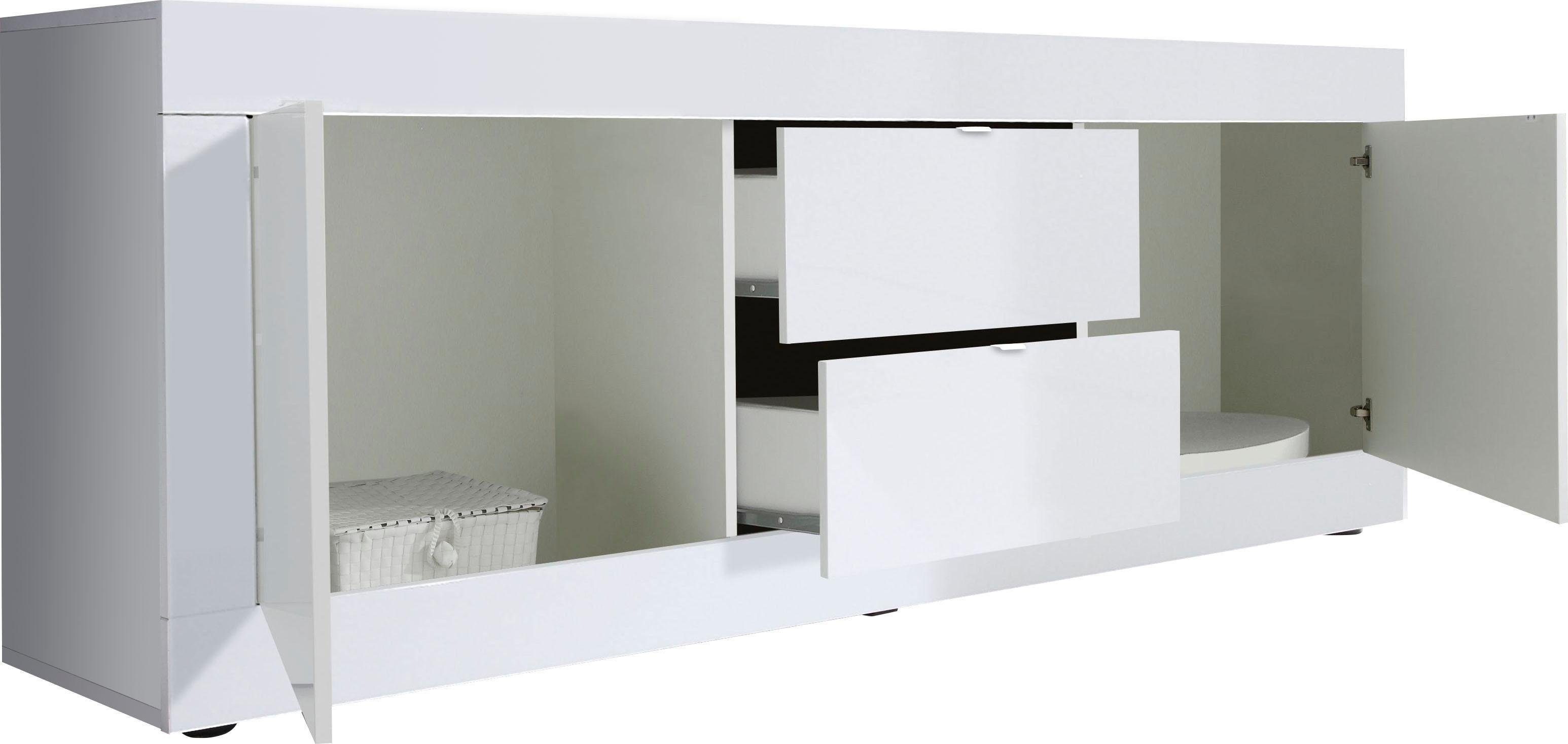 Home affaire Lowboard Basic Breite 210 cm, TV-Board 2 Türen, 2 Schubkästen, TV-Schrank, Metallgriff, moderne Rahmenoptik, viel Stauraum, Farbauswahl