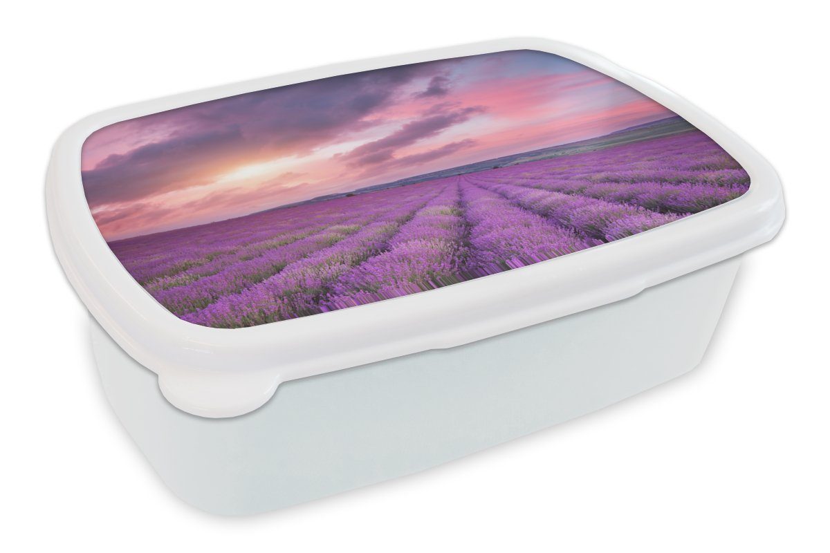 (2-tlg), - Kunststoff, Lila - Lunchbox Jungs MuchoWow und Wolken und Blumen, Brotbox Brotdose, Kinder für für weiß Lavendel - Erwachsene, Mädchen
