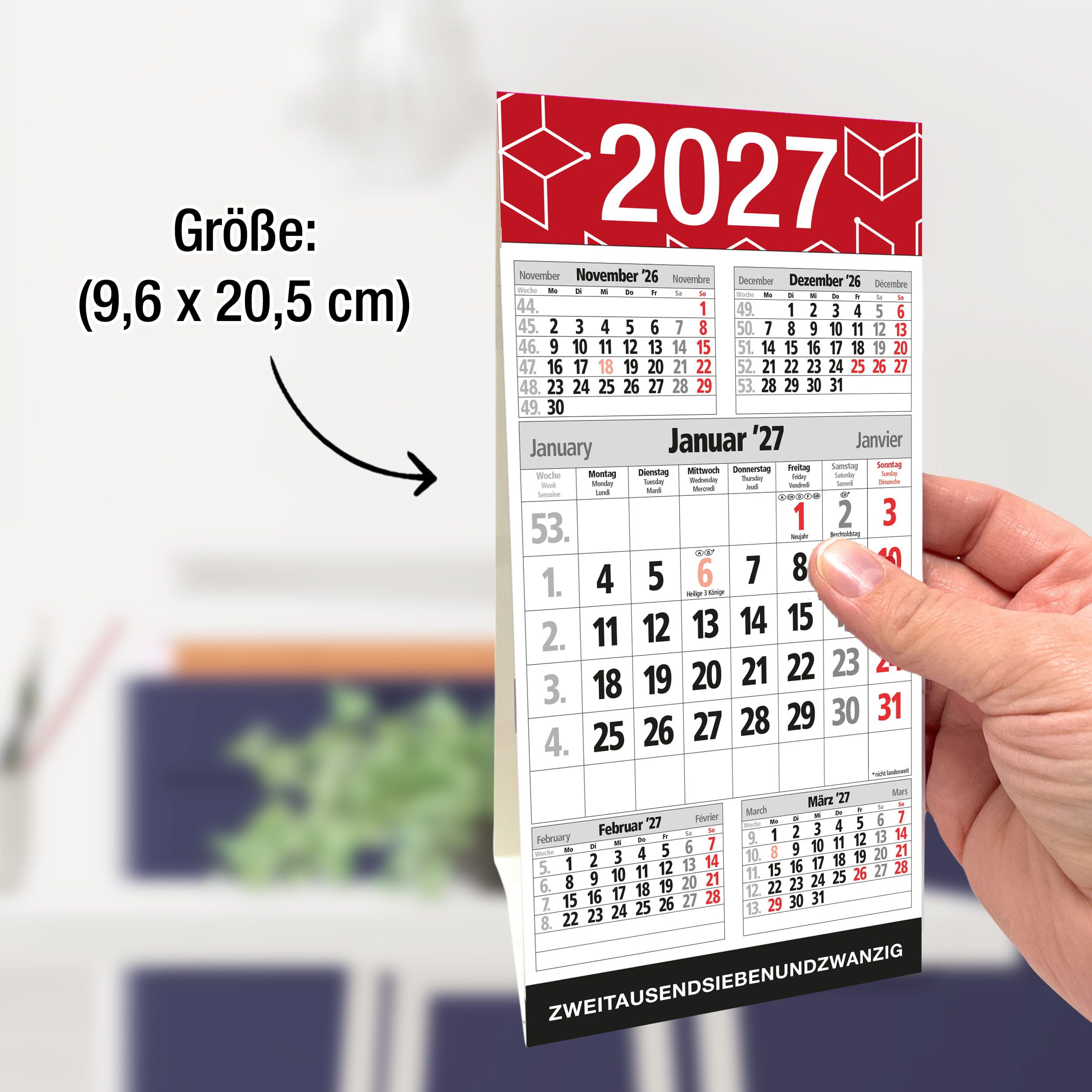 TOBJA Tischkalender Tischkalender 2027 Senior Hochformat 5 Monate Datumsschieber FSC, Notrufnummern, Notfallkontakte, 5 Monate, FSC, Aufsteller